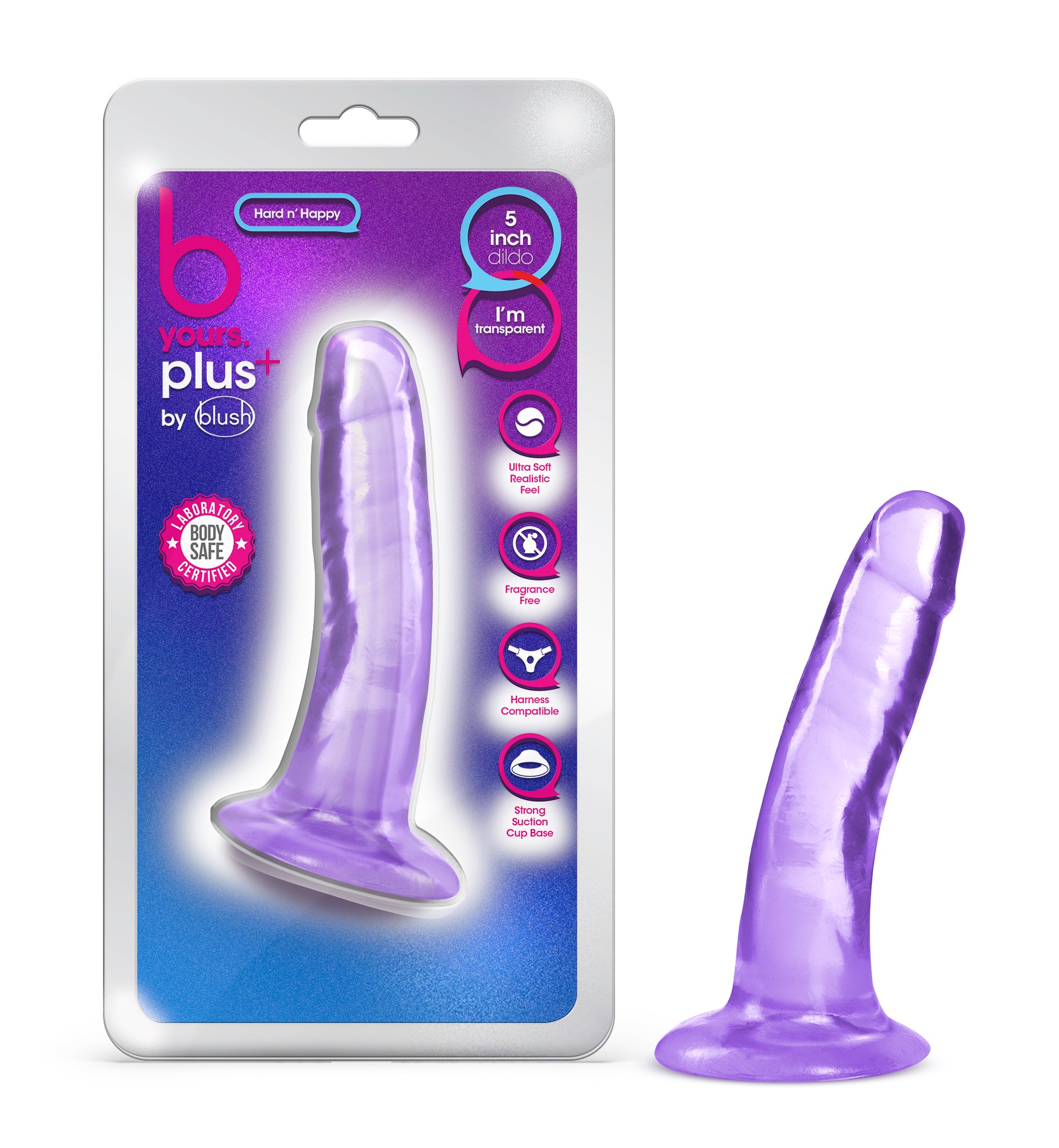 Blush B Yours Plus Hard N? Happy Realistic G-Spot Purple 5.5-Inch Long Dildo With Suction Cup Base