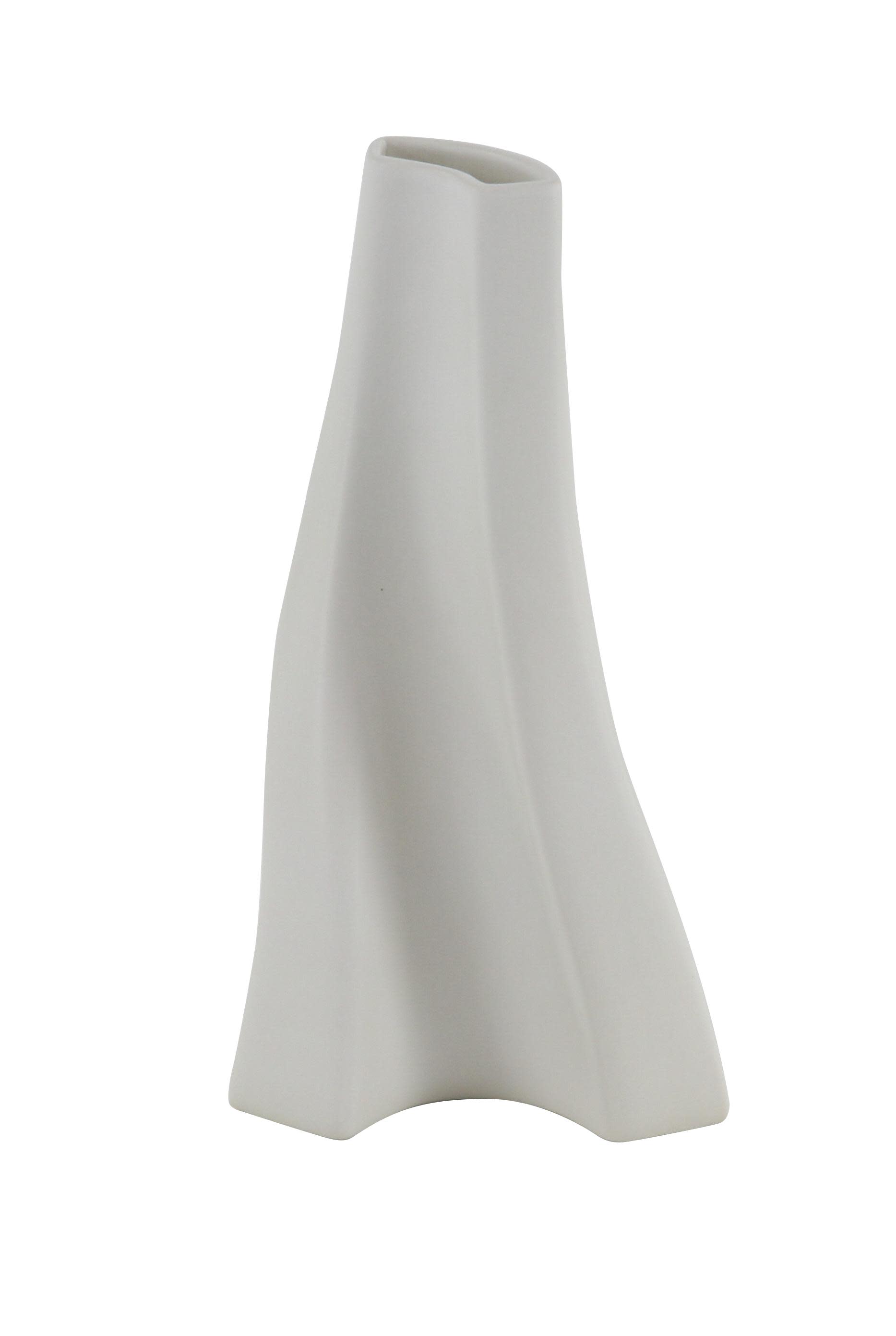 White Ceramic Vase, 5" x 3" x 10"