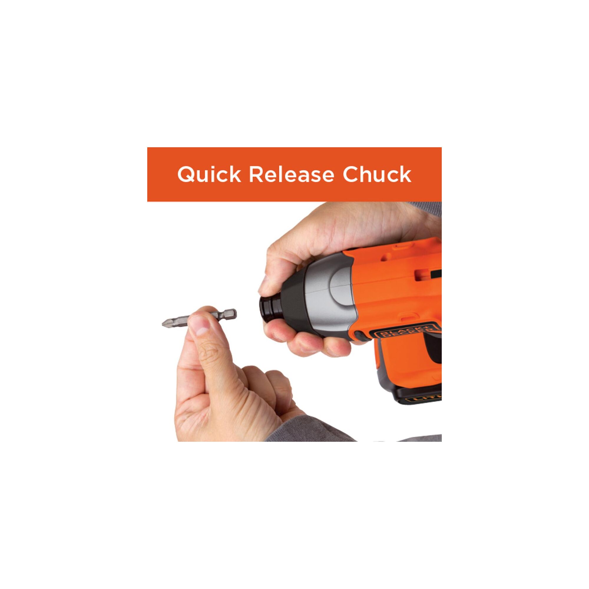Removable drill tip feature of a lithium impact driver.