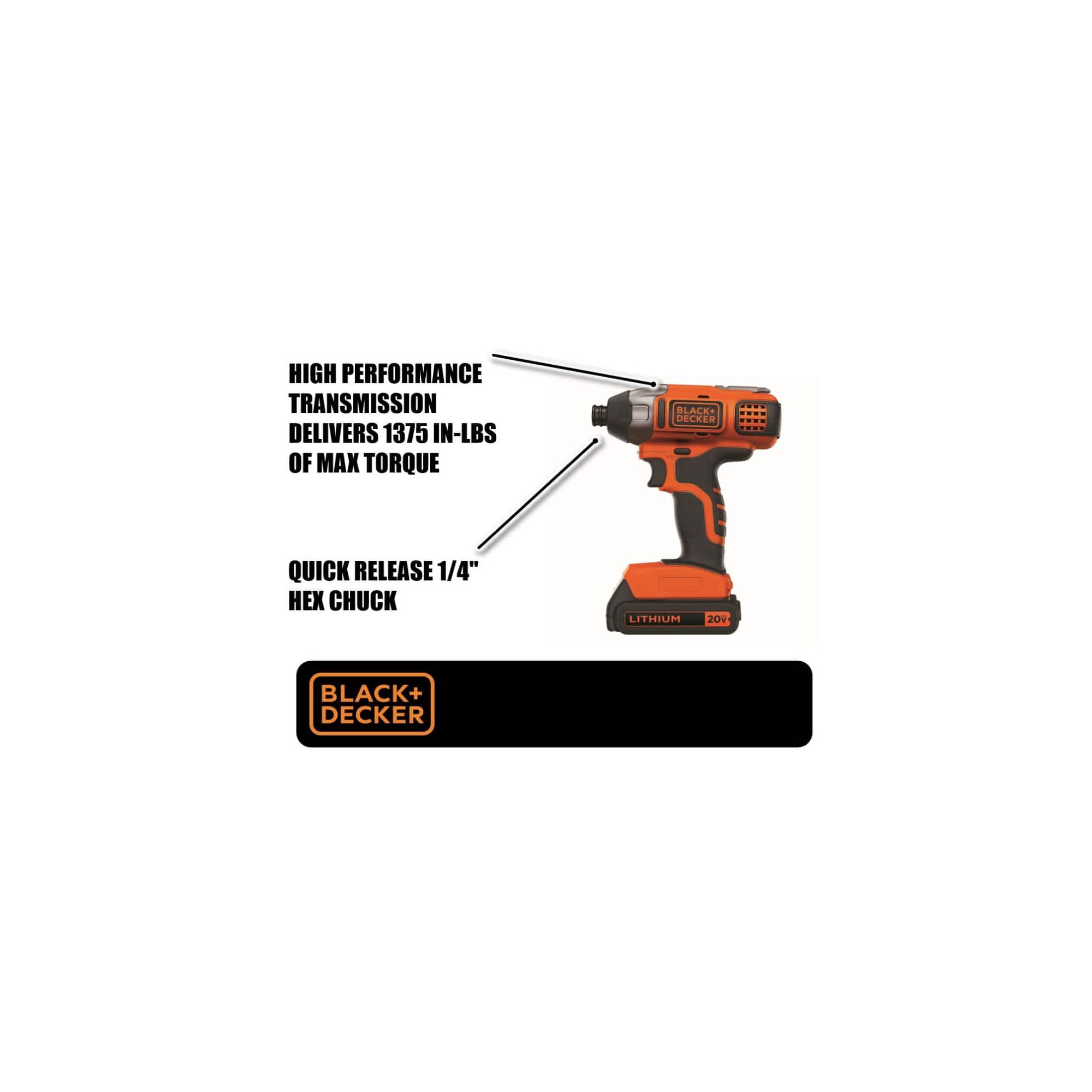 20 volt max Powerconnect Lithium Impact Driver with product features showing