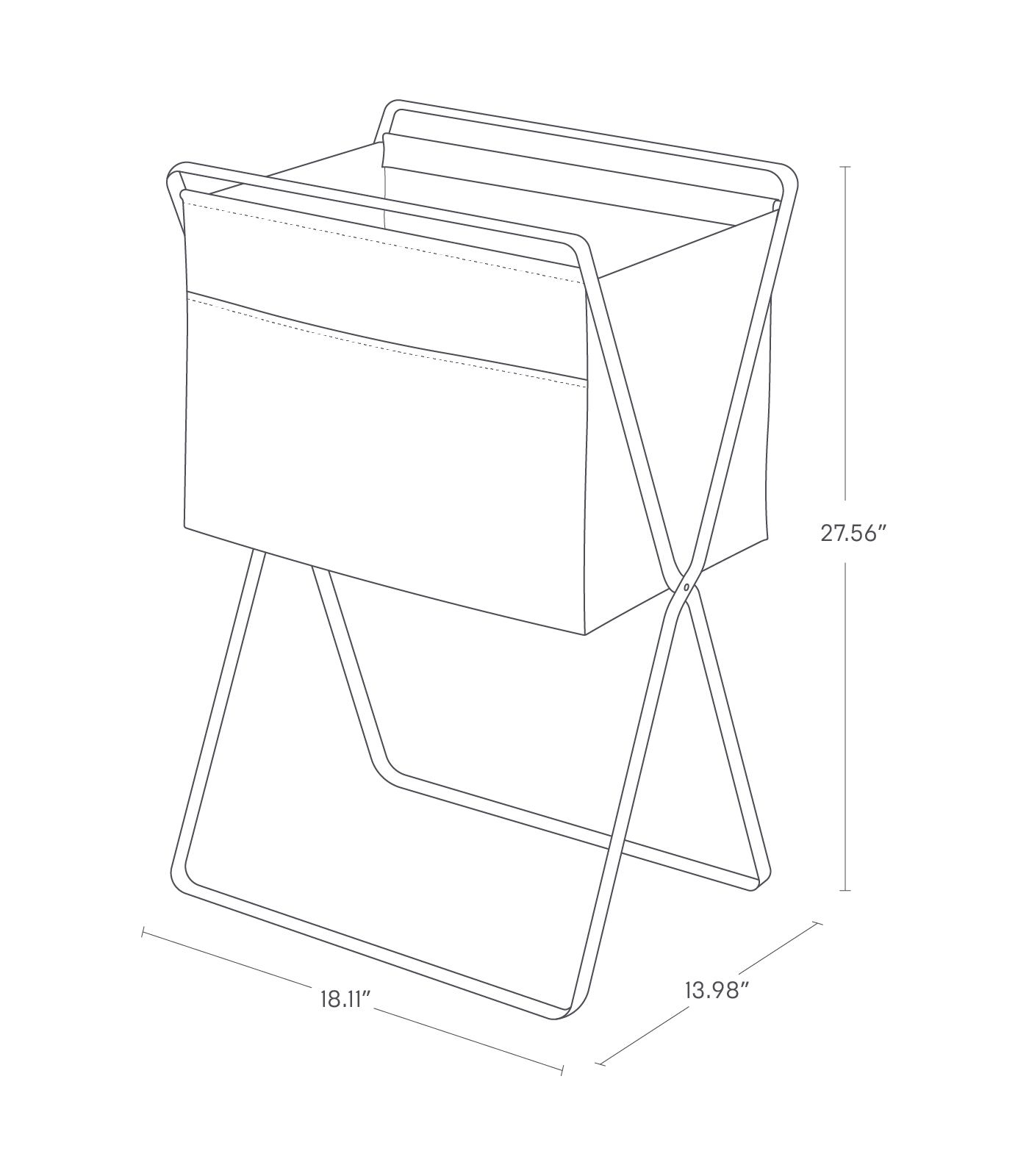 Dimension image for Folding Storage Hamper - Two Sizes on a white background including dimensions  L 14 x W 18.1 x H 27.6 inches