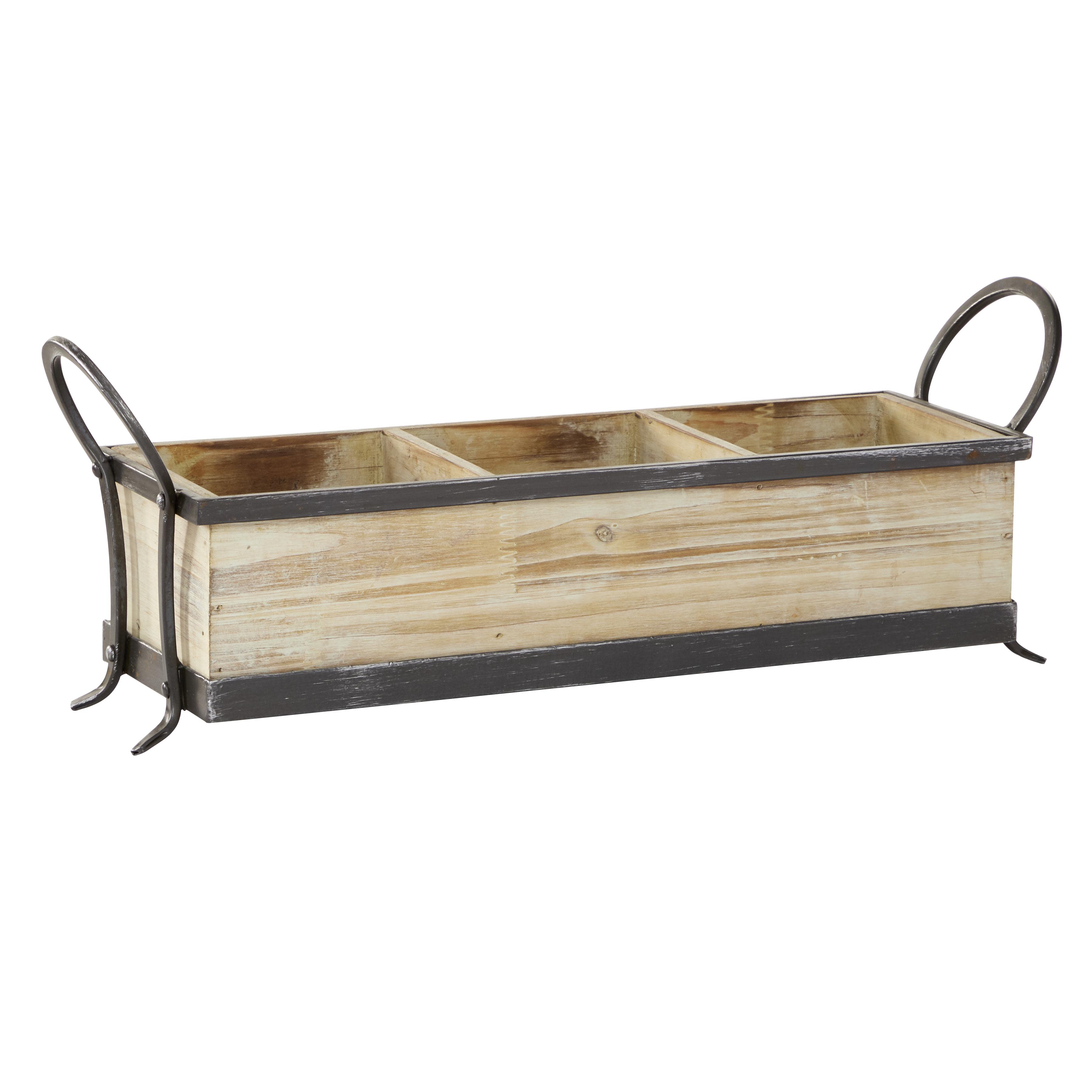 Brown Wood  Living Room Decor Tray with Dividers, 22" x 7" x 8"