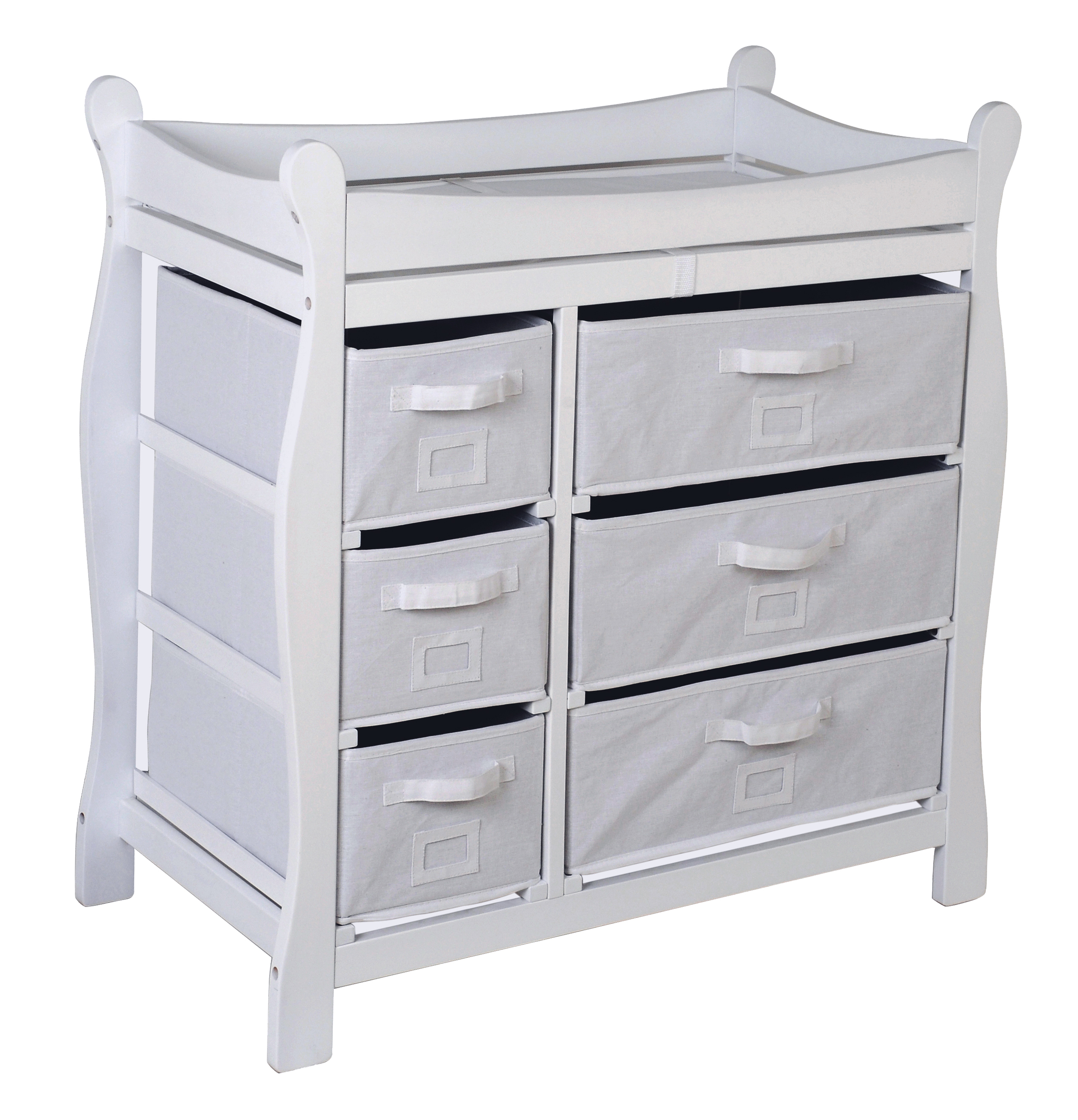 Sleigh Style Baby Changing Table with 6 Baskets - White