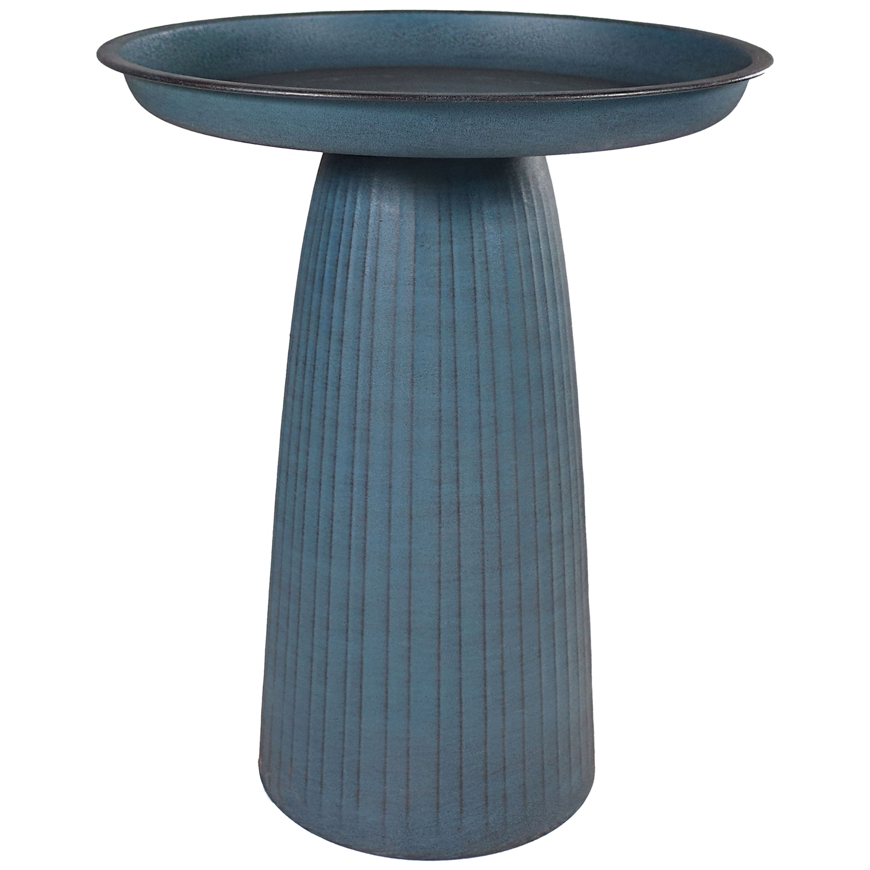 Gleeful Garden Metal Outdoor Bird Bath - Matte Blue Finish