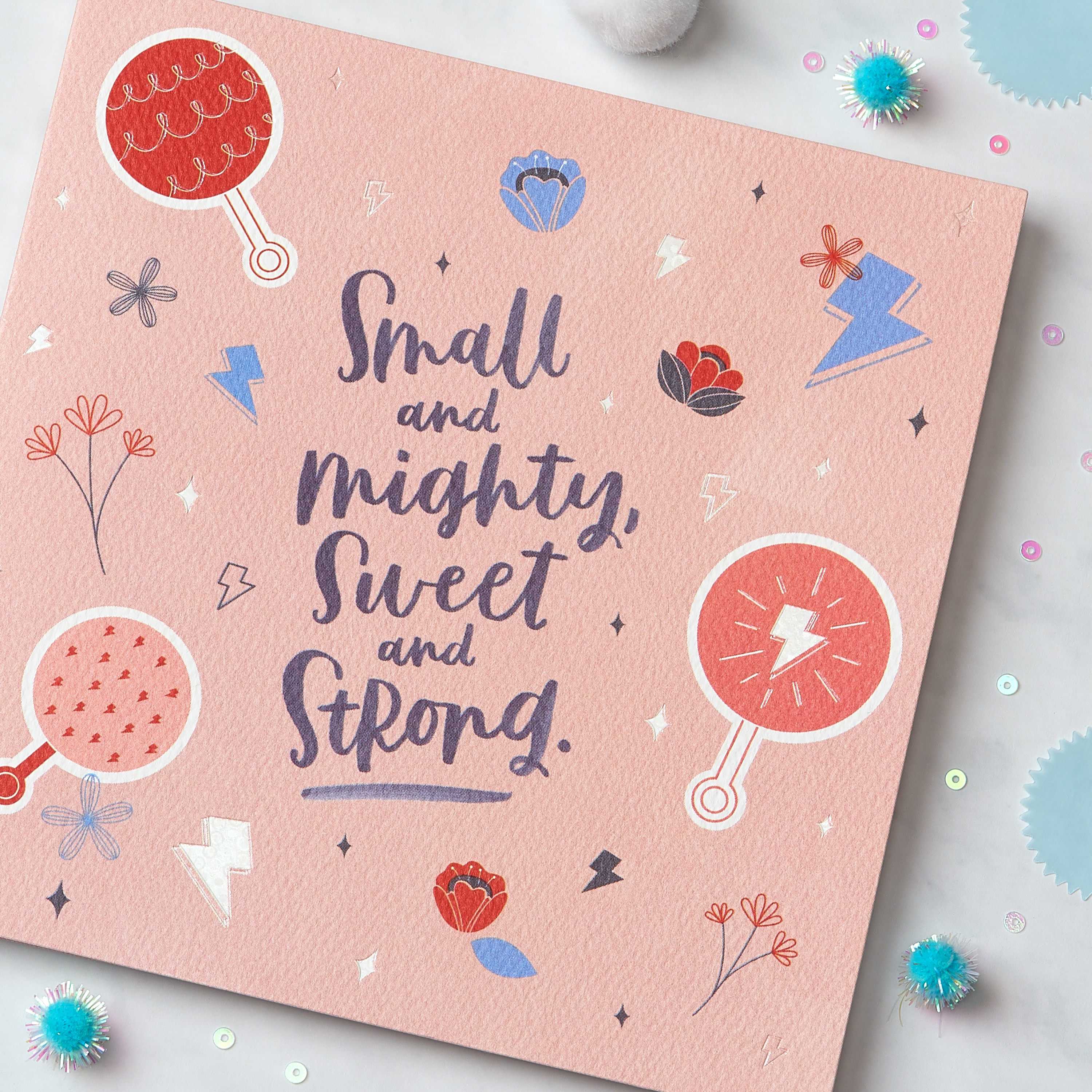 Small and Mighty New Baby Girl Congratulations Greeting Card image
