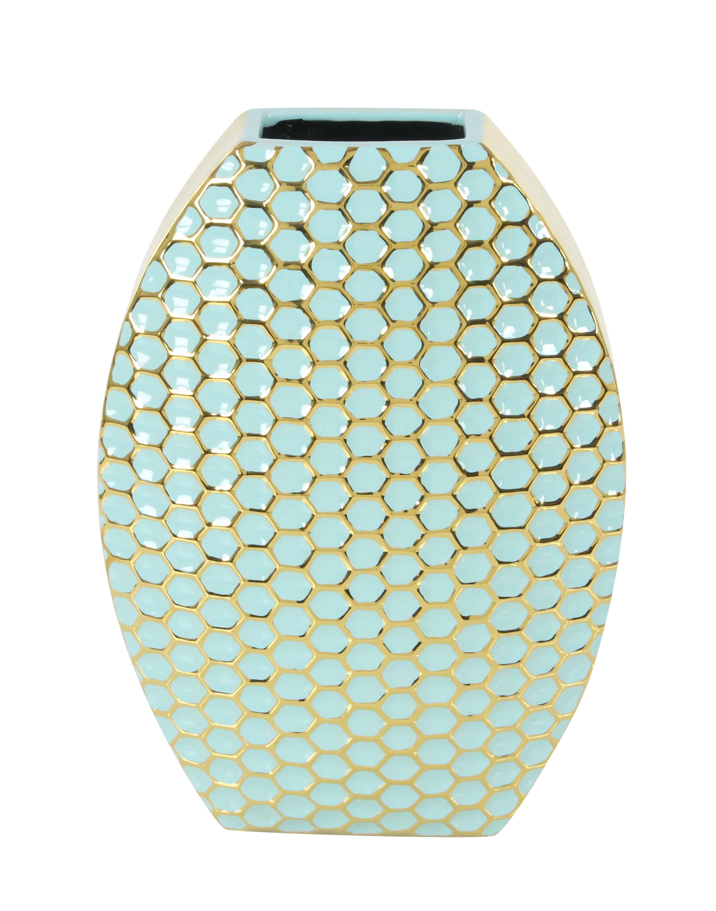 blue ceramic  vase, 11" x 5" x 16"
