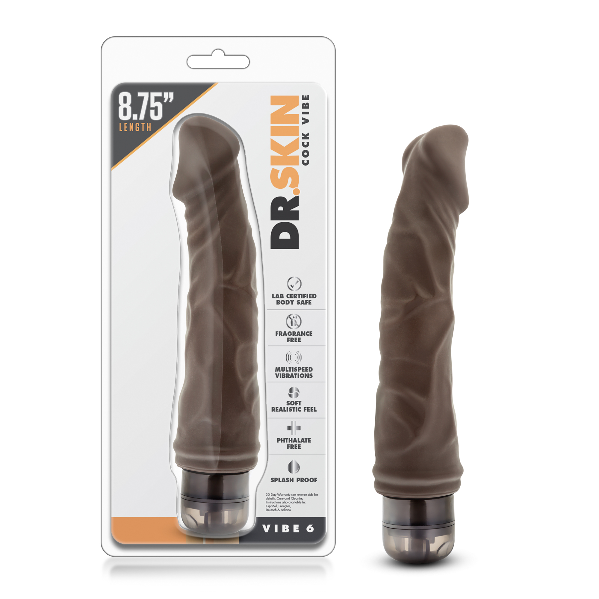 Blush Dr. Skin Cock Vibe 6 Realistic Chocolate 9-Inch Long Vibrating Dildo