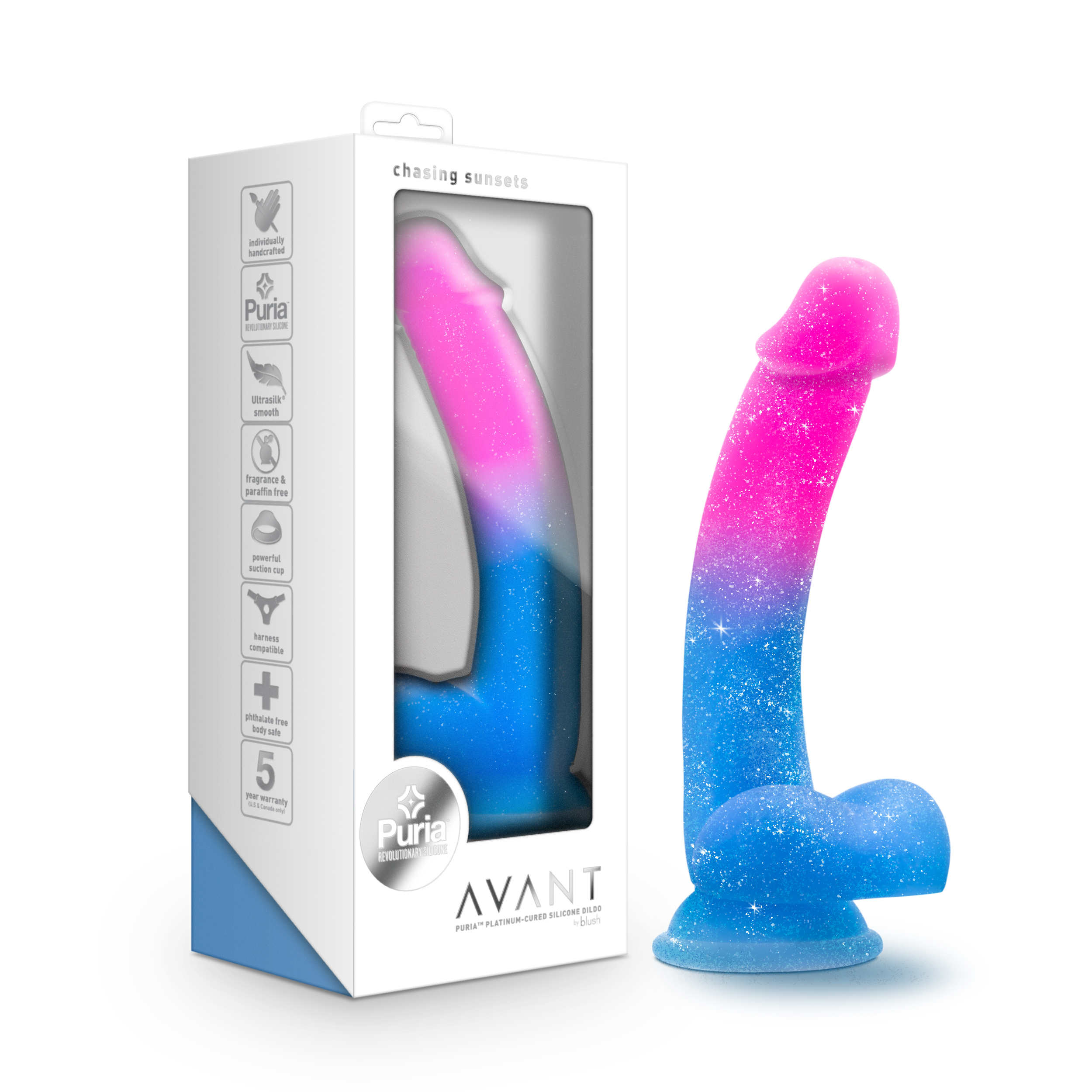 Blush Avant / Chasing Sunsets Mermaid: Artisan 8 Inch Dildo with Suction Cup Base - Made with Smooth Ultrasilk? Purio? Silicone