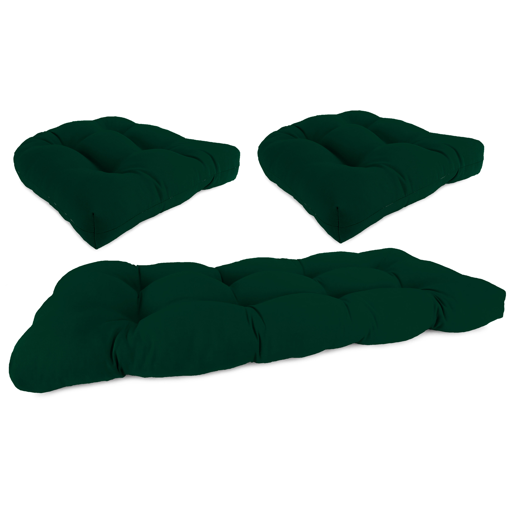 New 3-Piece Tufted Outdoor Patio Wicker Cushion Set for Bench and 2 Chair Seats - Picture 15 of 17
