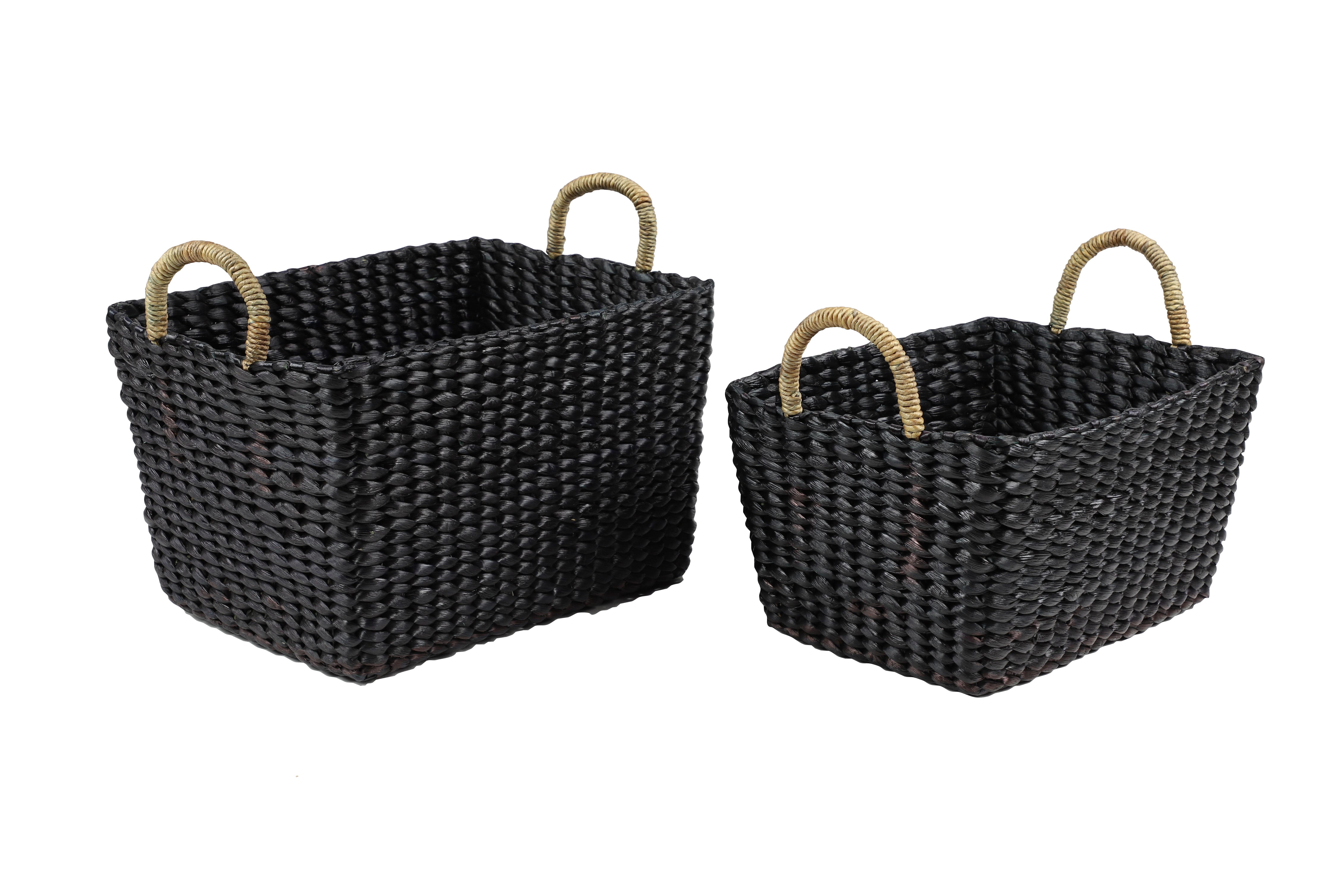 Black Banana Leaf  Handmade Storage Basket, Set of 2 18", 16"W