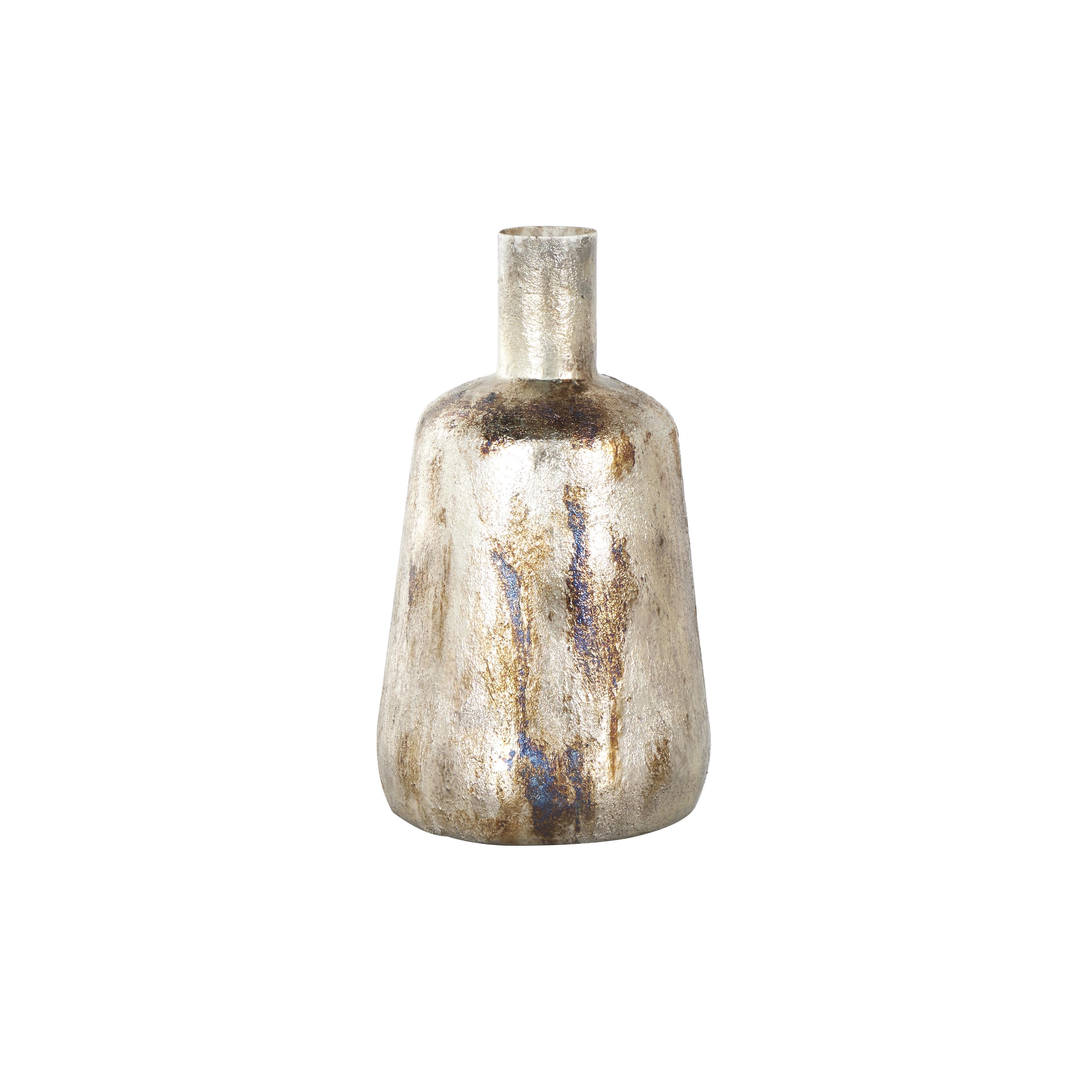 Bronze Metal  Foiled Decorative Vase with Bronze and Blue Accents, 7" x 7" x 12"