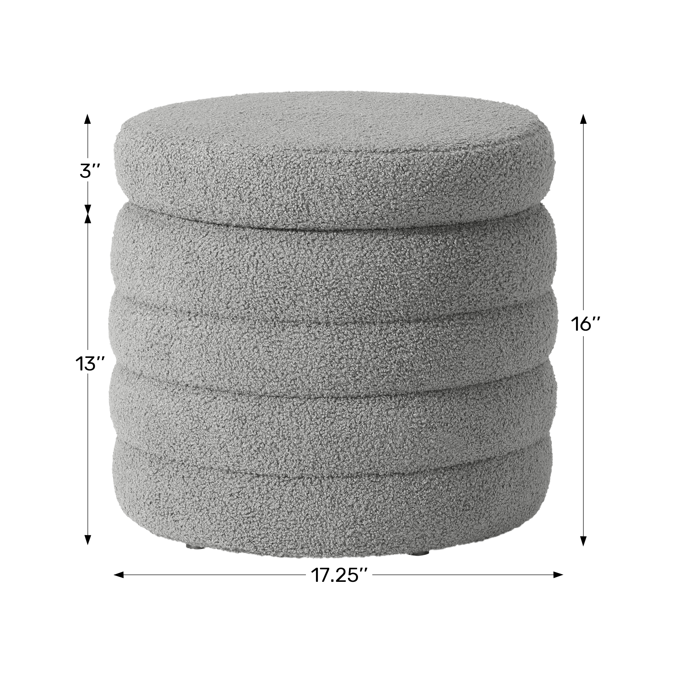 Mid-Century Modern Faux Sherpa Round Ottoman With Storage WWT Spec Image