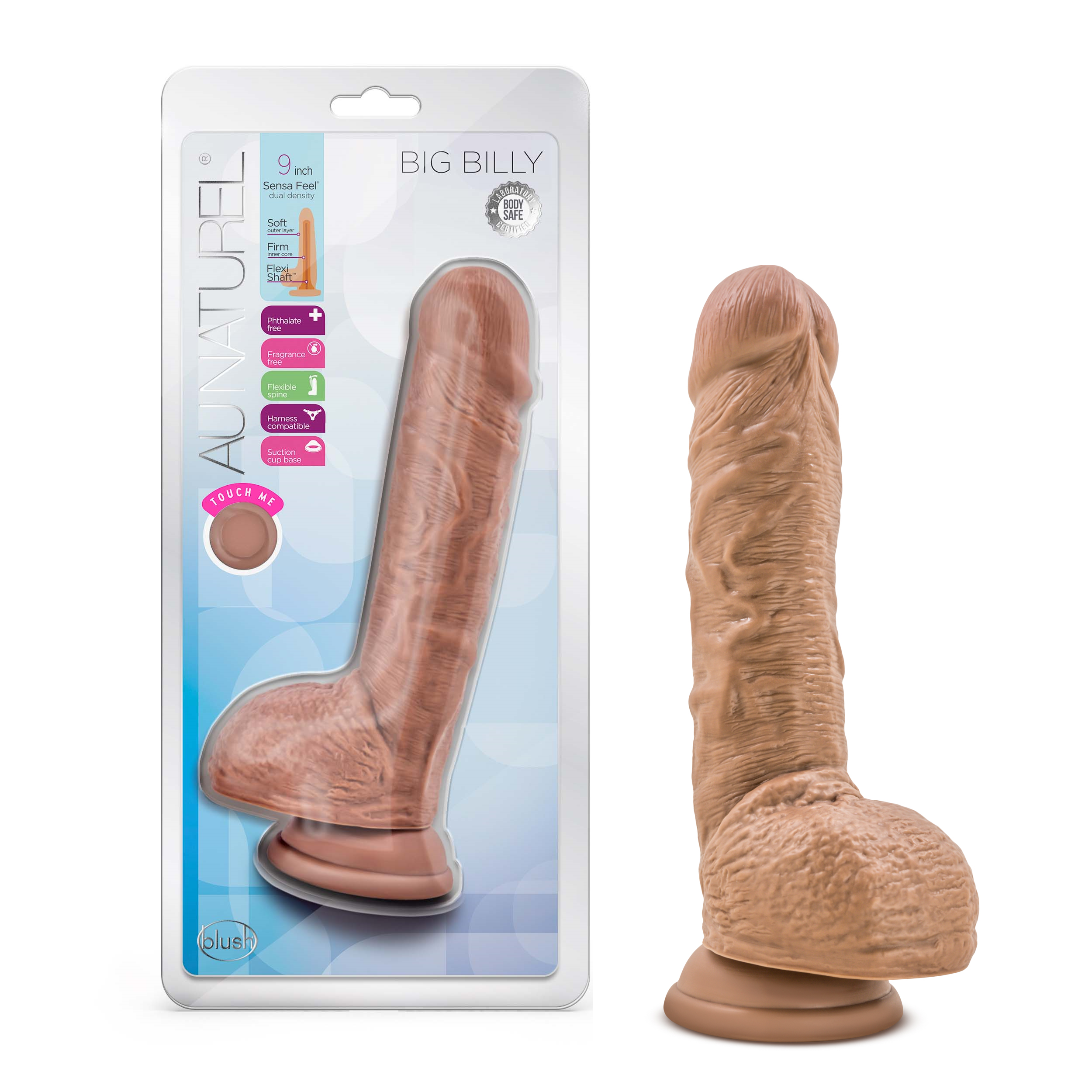 Blush Au Naturel Big Billy Realistic Mocha 9-Inch Long Dildo With Balls & Suction Cup Base