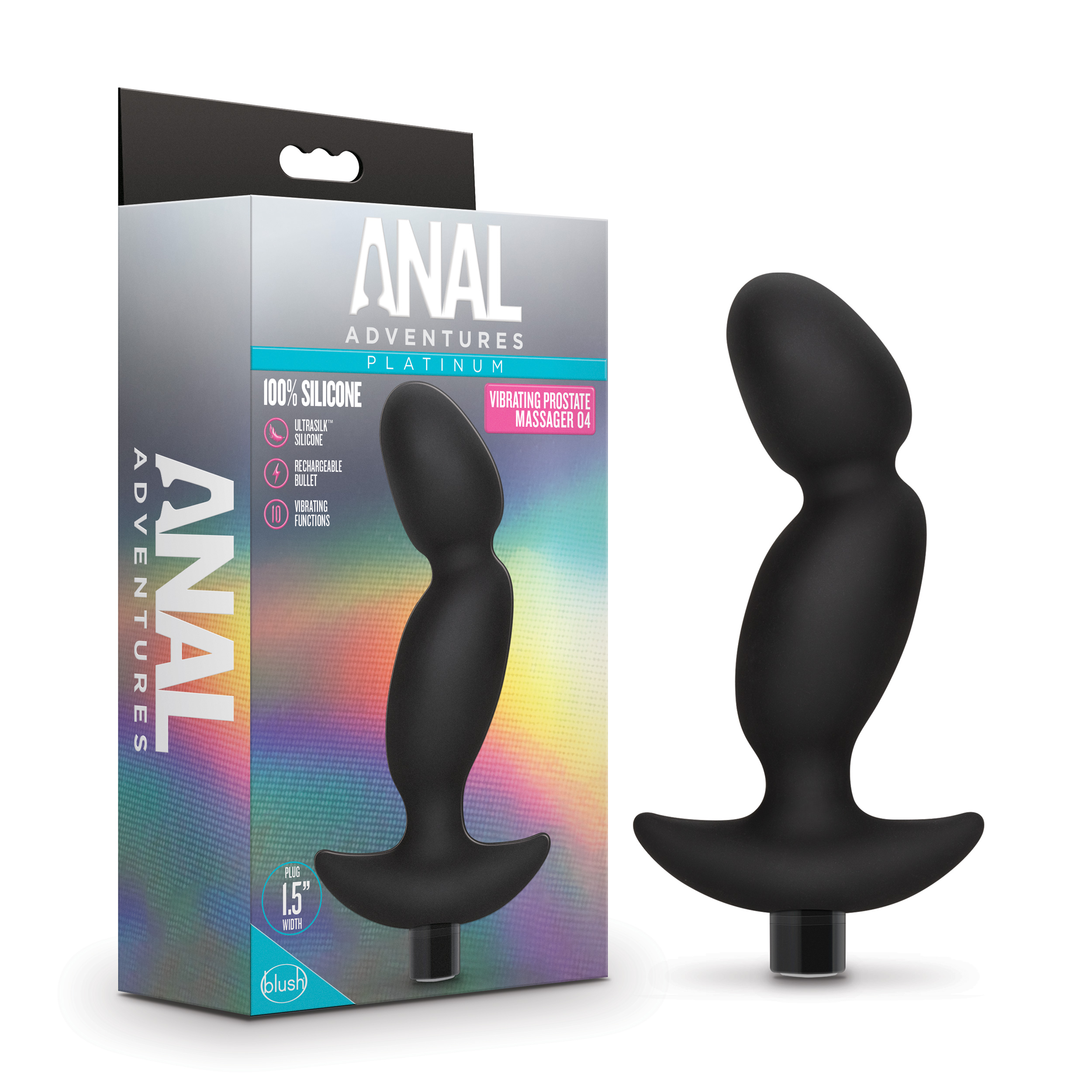 Blush Anal Adventures?Platinum Prostate Massager 04? Black 6.5-Inch Vibrating Rechargeable Anal Plug