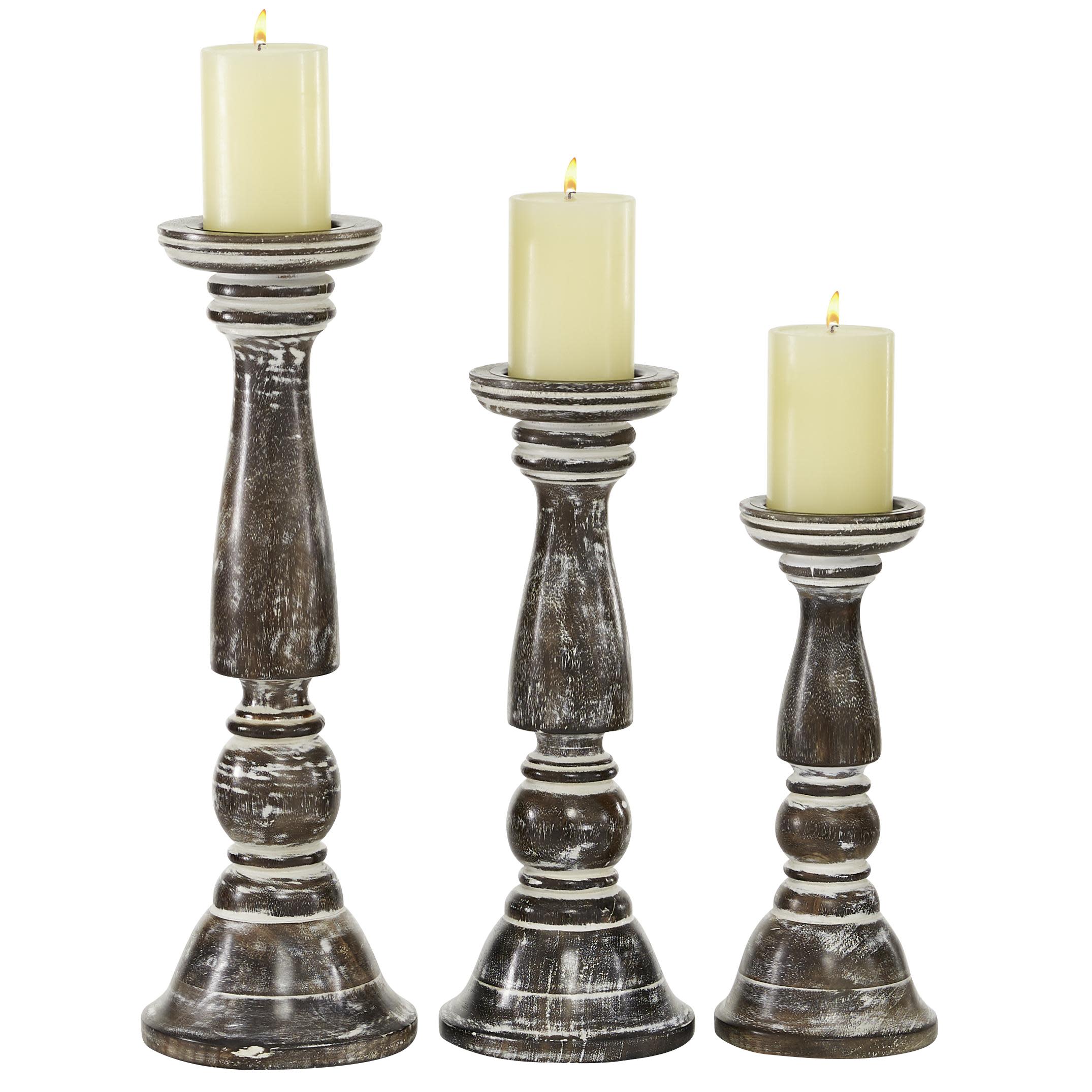 Brown Wood  Candle Holder, Set of 3 18", 15", 12"H