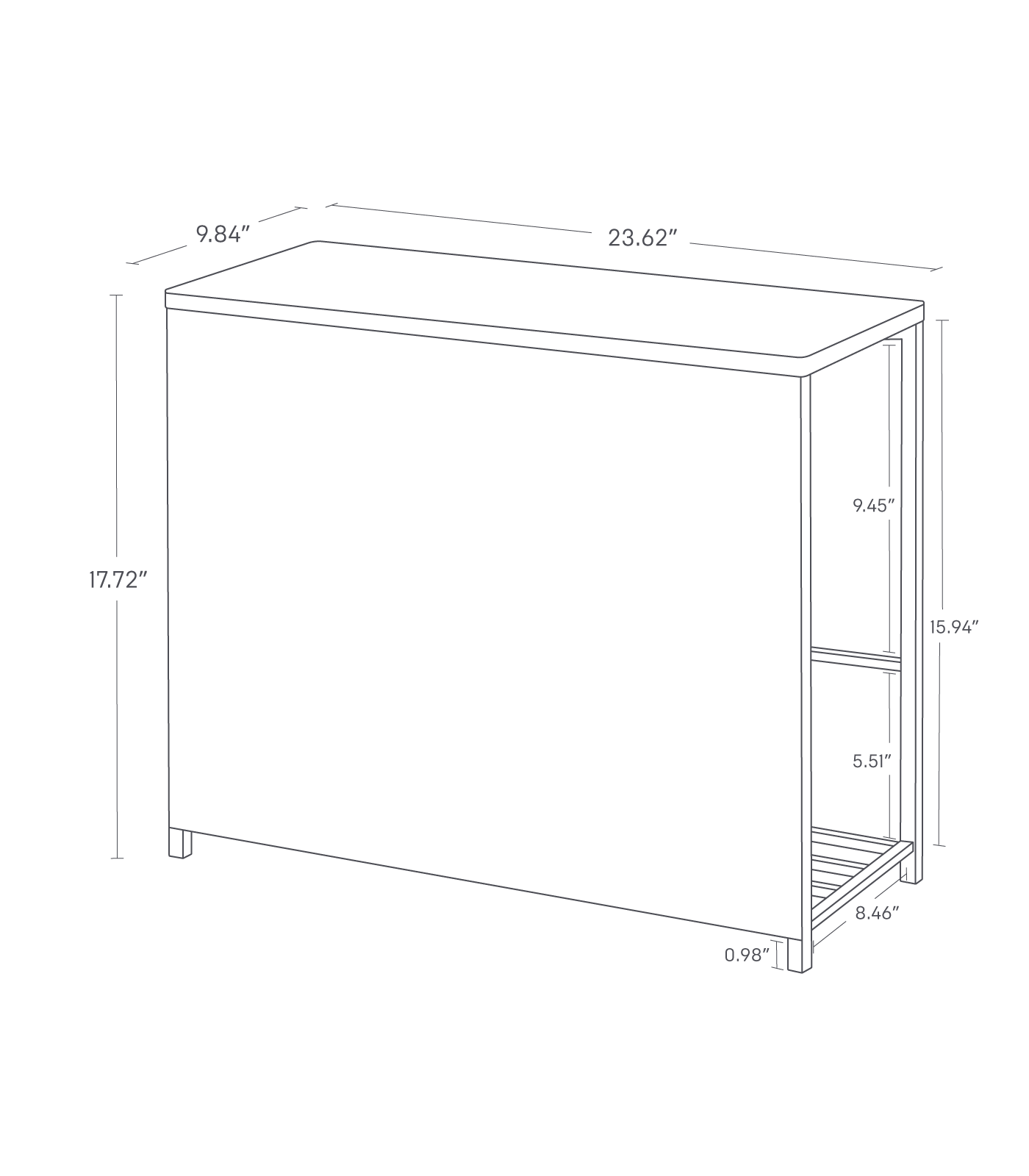 Dimension image for Entryway Storage Organizer showing length of 23.62