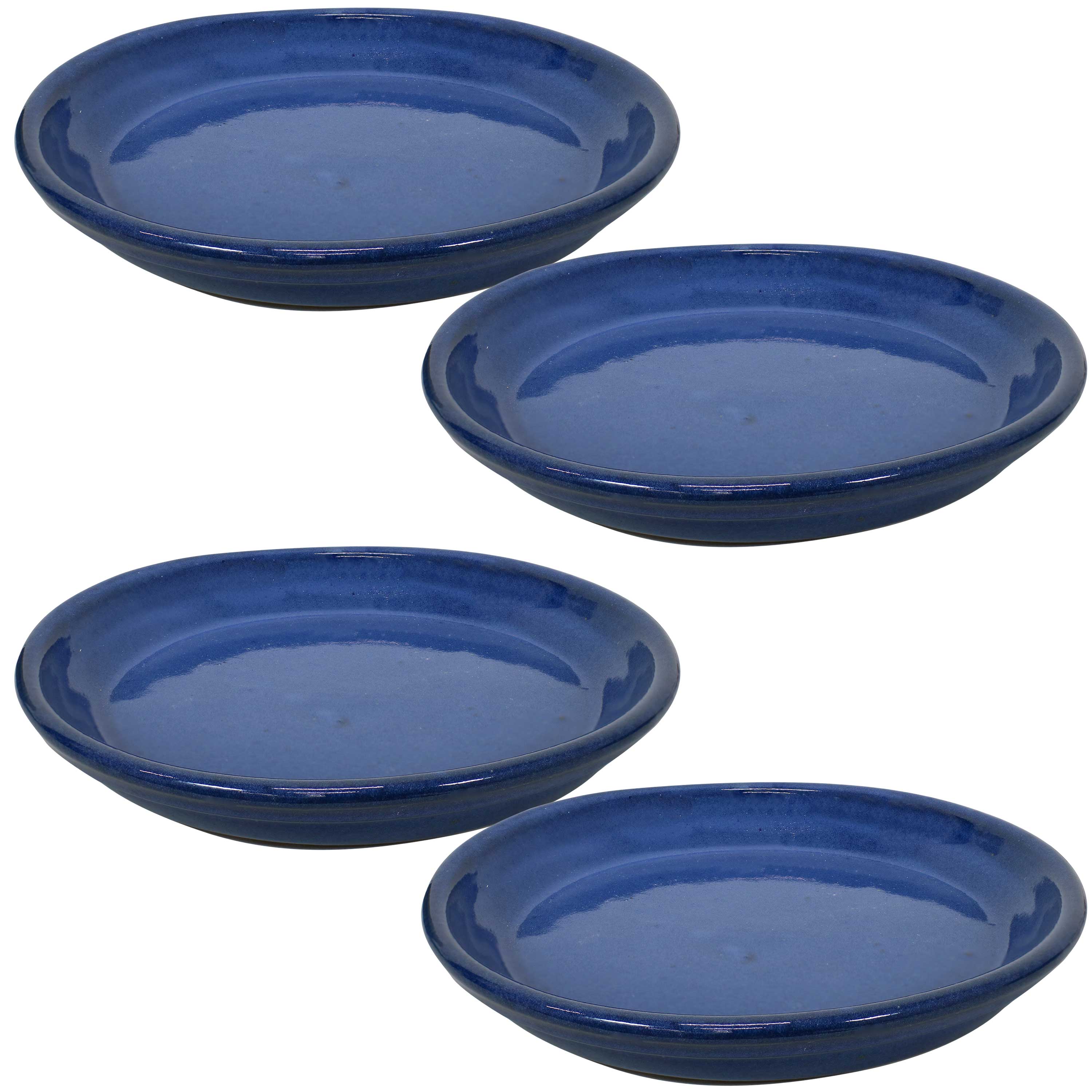 Sunnydaze Ceramic Planter Saucer - Imperial Blue - 9-Inch - Set of 4