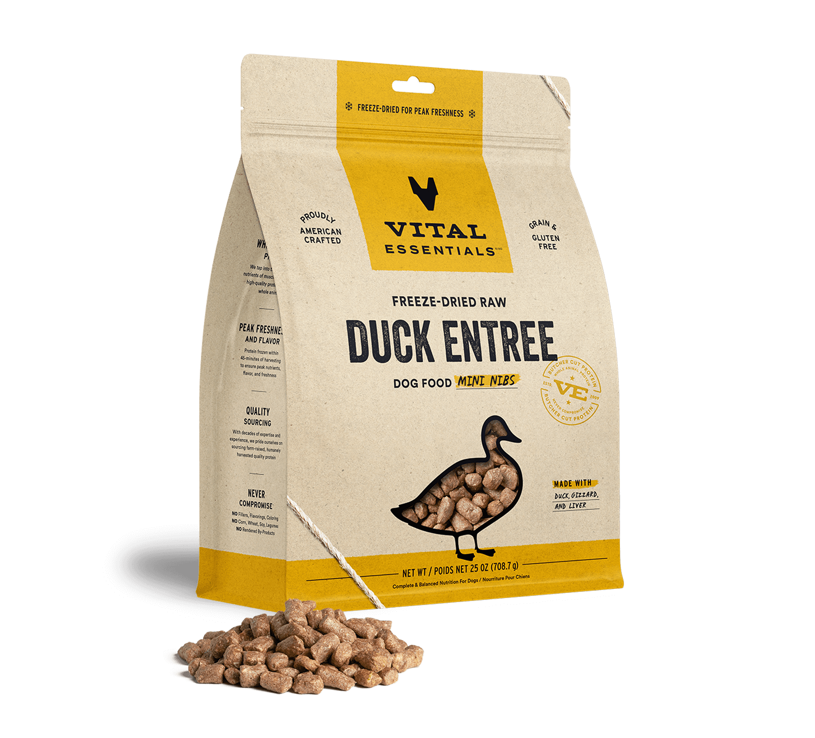 Vital Essentials Freeze-Dried Raw Duck Entree Dog Food Mini Nibs, 25 oz - Healing/First Aid