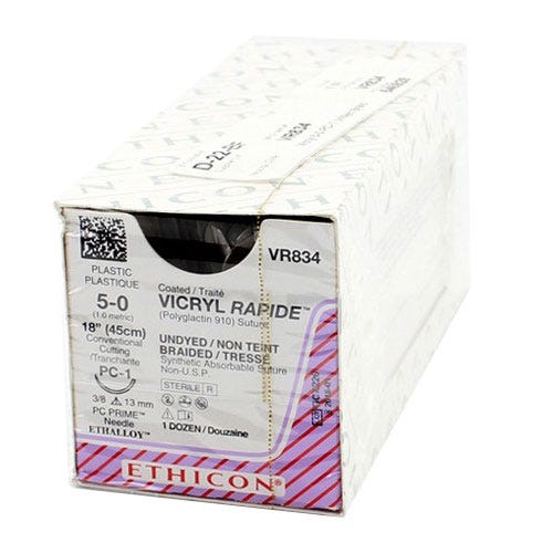 VICRYL RAPIDE™ Undyed Braided & Coated Sutures, 5-0, PC-1, Precision Cosmetic-Conventional Cutting PRIME, 18" - 12/Box