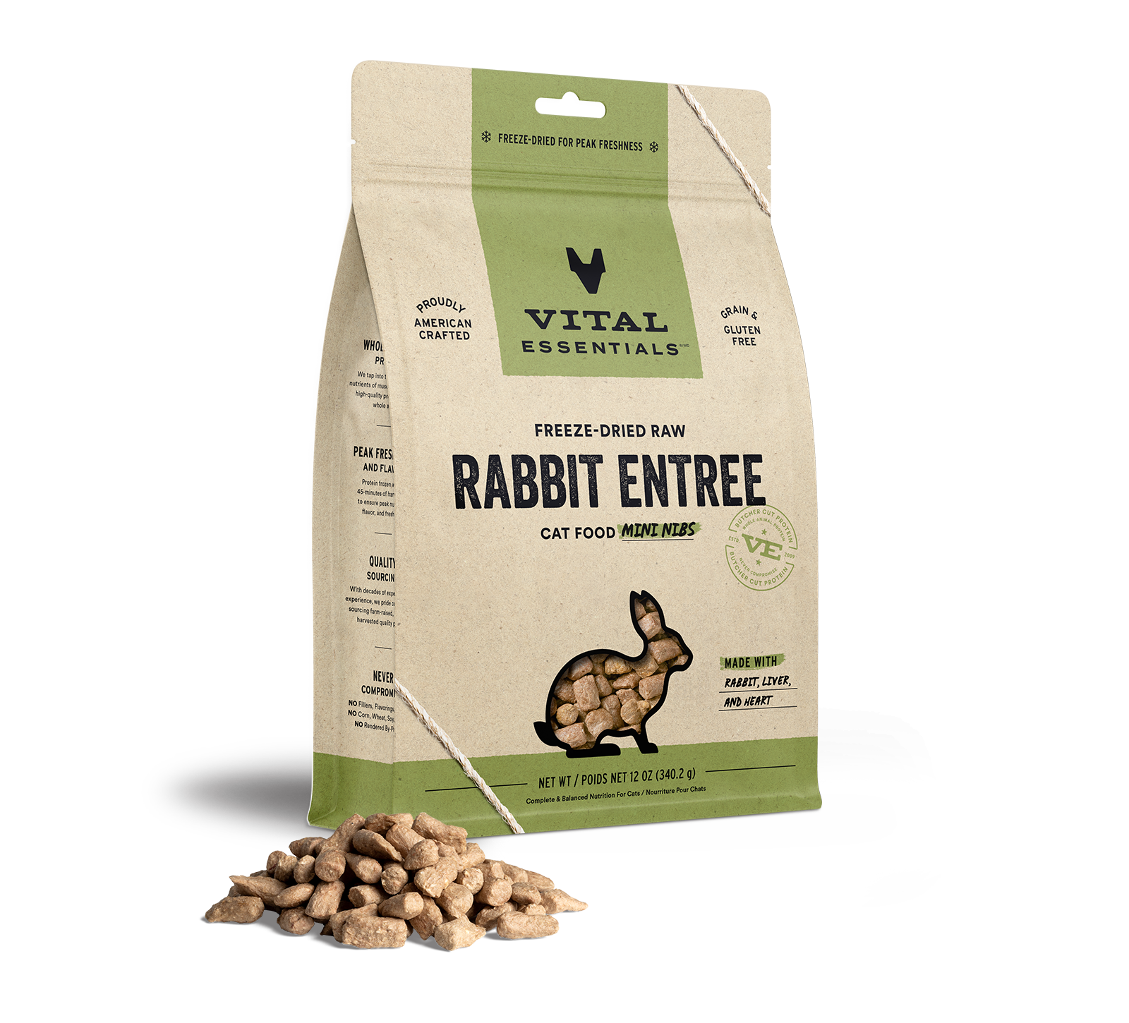 Vital Essentials Freeze-Dried Raw Rabbit Entree Cat Food Mini Nibs, 12 oz - Food
