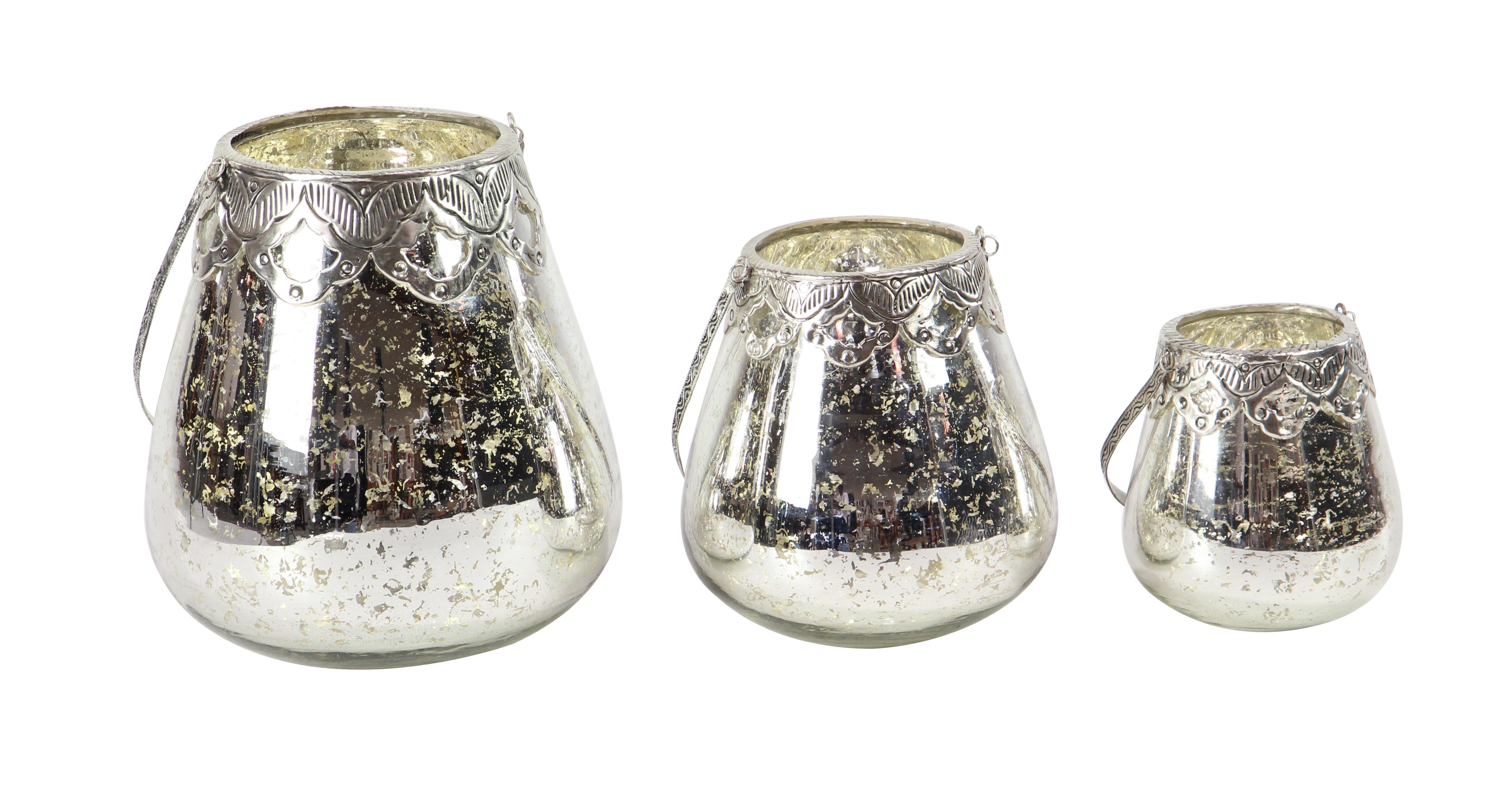 Silver Glass  Decorative Candle Lantern, 5", 7", 9"H 1 piece only