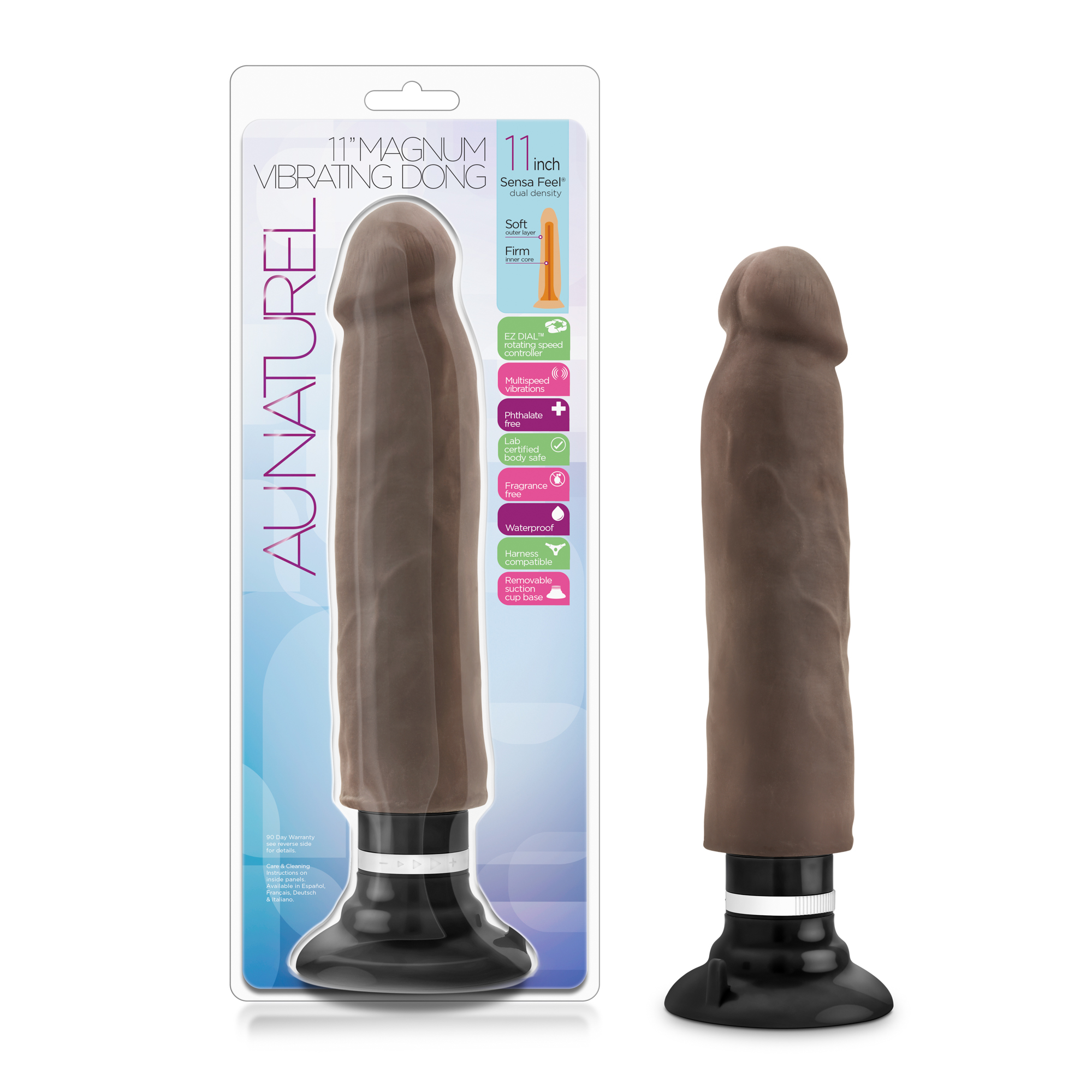 Blush Au Naturel Realistic Chocolate 11-Inch Long Vibrating Dildo With Suction Cup Base