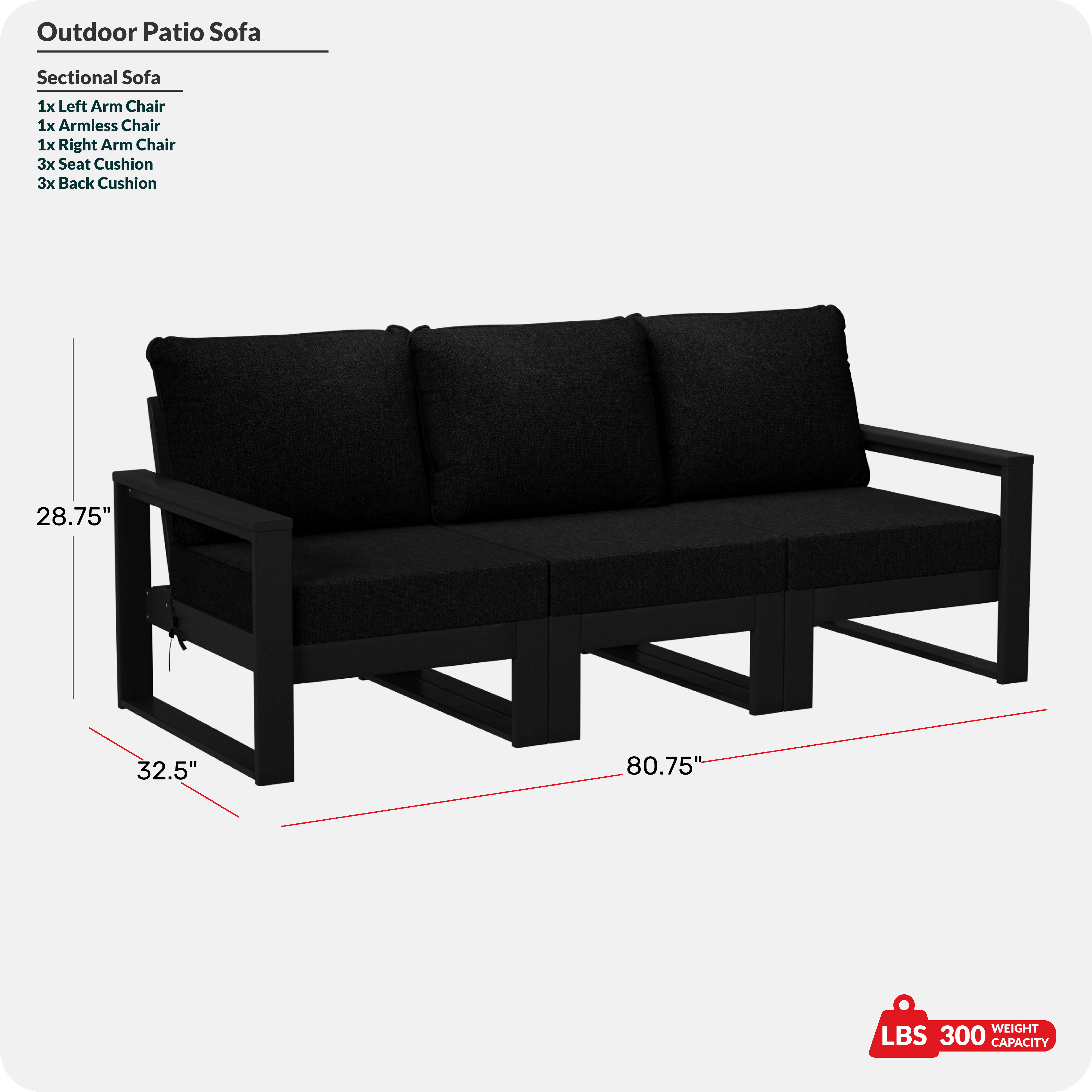 Outdoor HDPE All-Weather Modern Deep Seating Patio Sofa with Waterproof CushionsCOS Spec Image