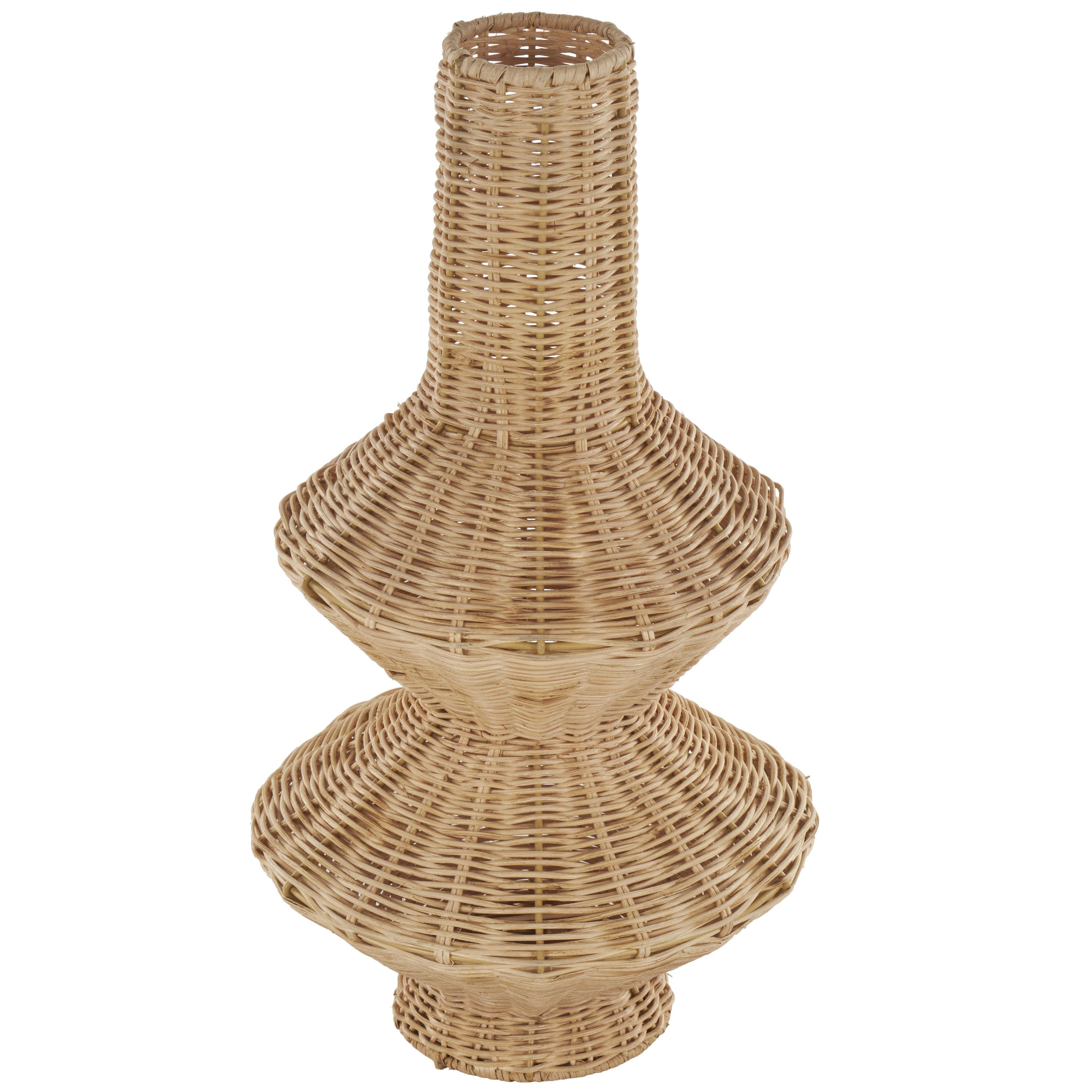 Brown Rattan  Handmade Woven Fluted Hourglass Decorative Vase, 9" x 9" x 16"