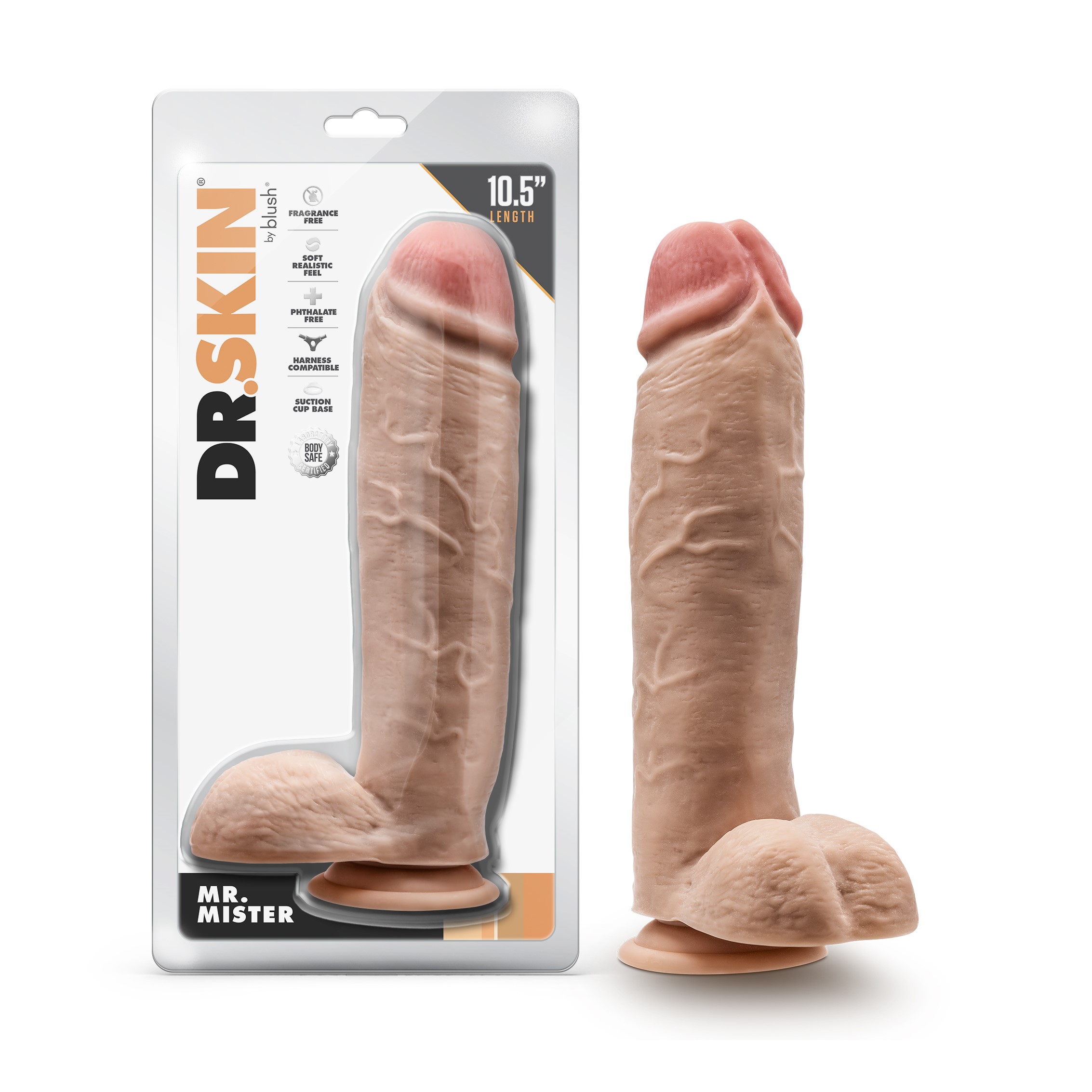 Blush Dr. Skin Mr. Mister 10.5 Inch Long Dildo with Suction Cup & Balls Beige