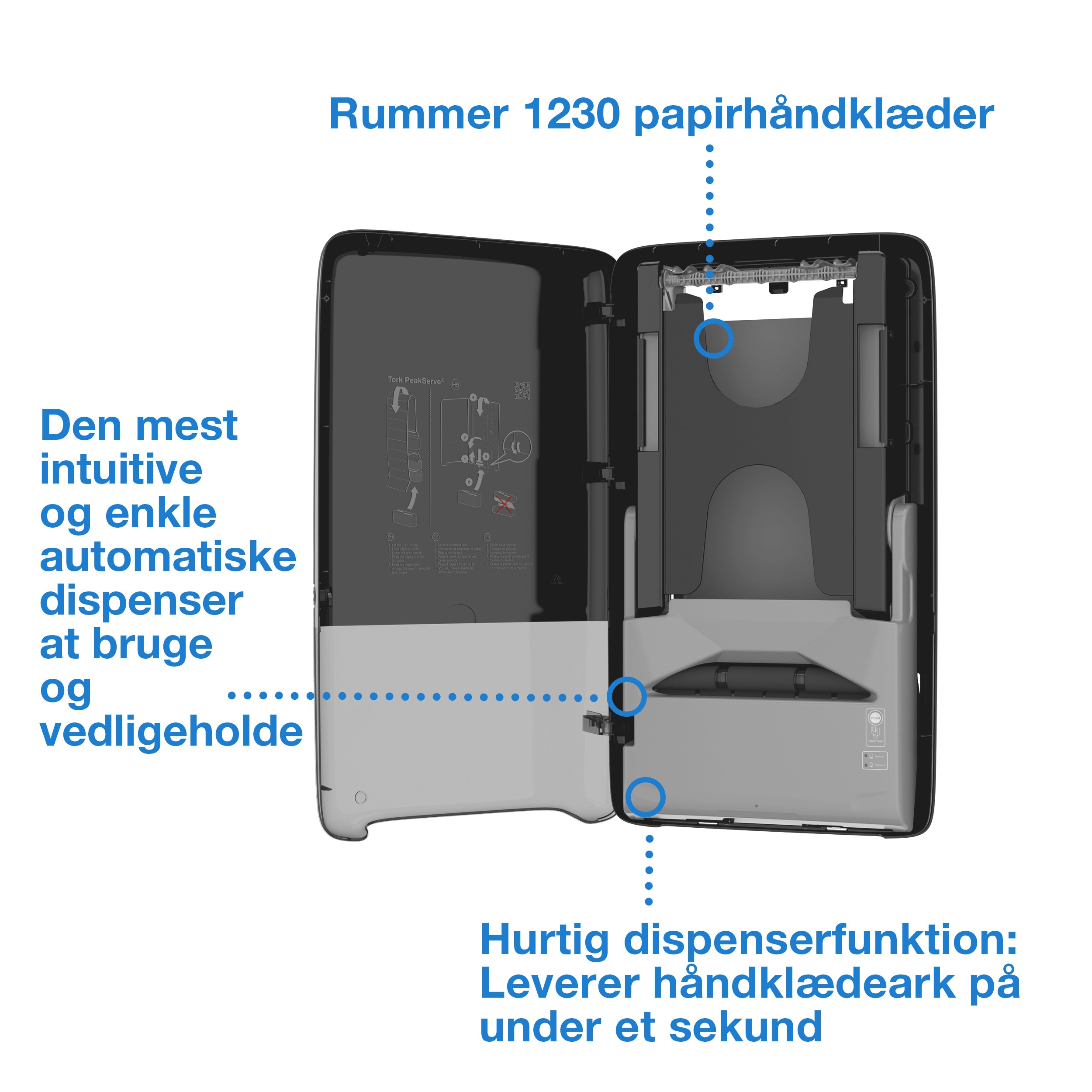 Håndklædedispenser, Til håndklædeark, Continuous, Sort, Sensor, Tork PeakServe Automatisk H5