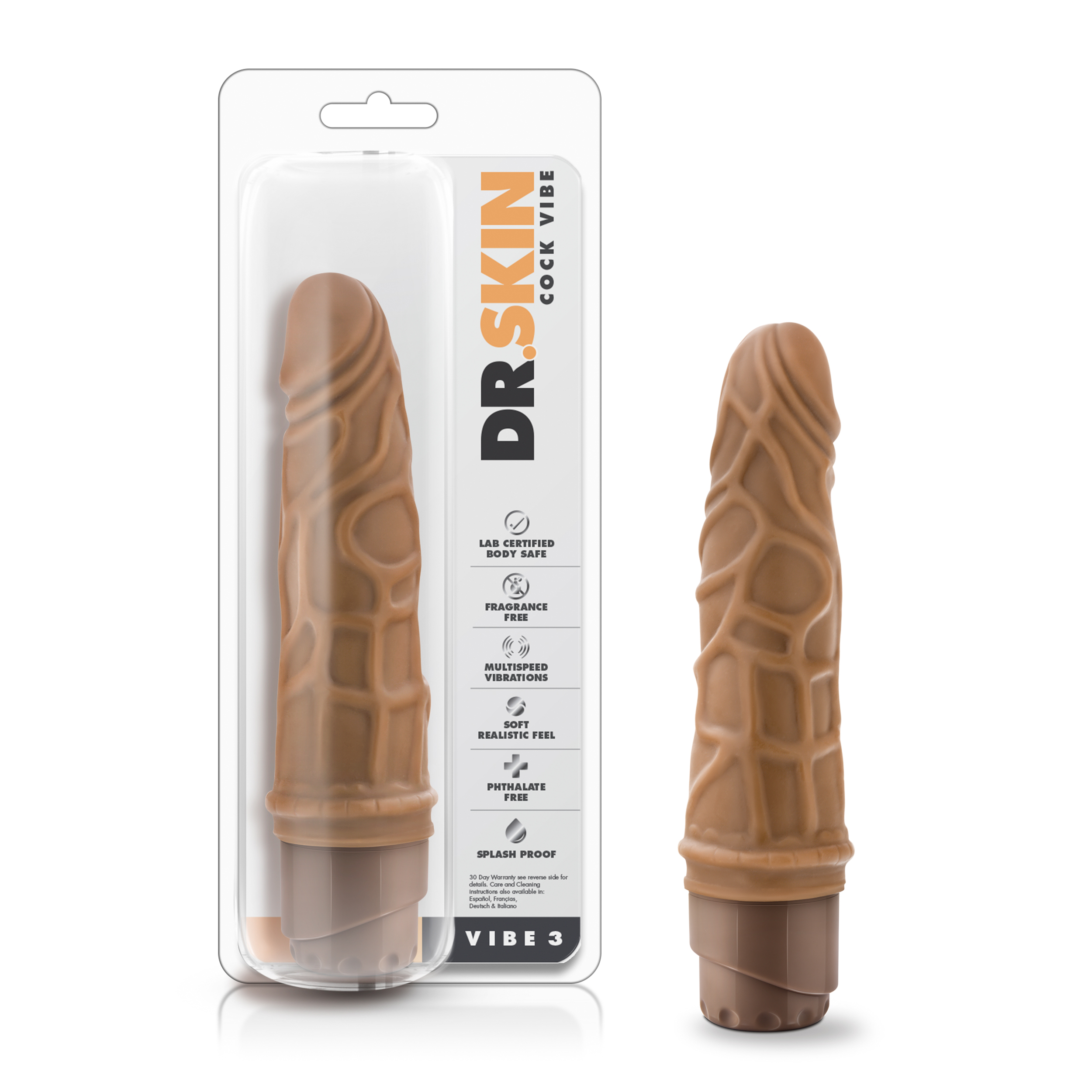 Blush Dr. Skin Cock Vibe 3 Realistic Mocha 7.25-Inch Long Vibrating Dildo