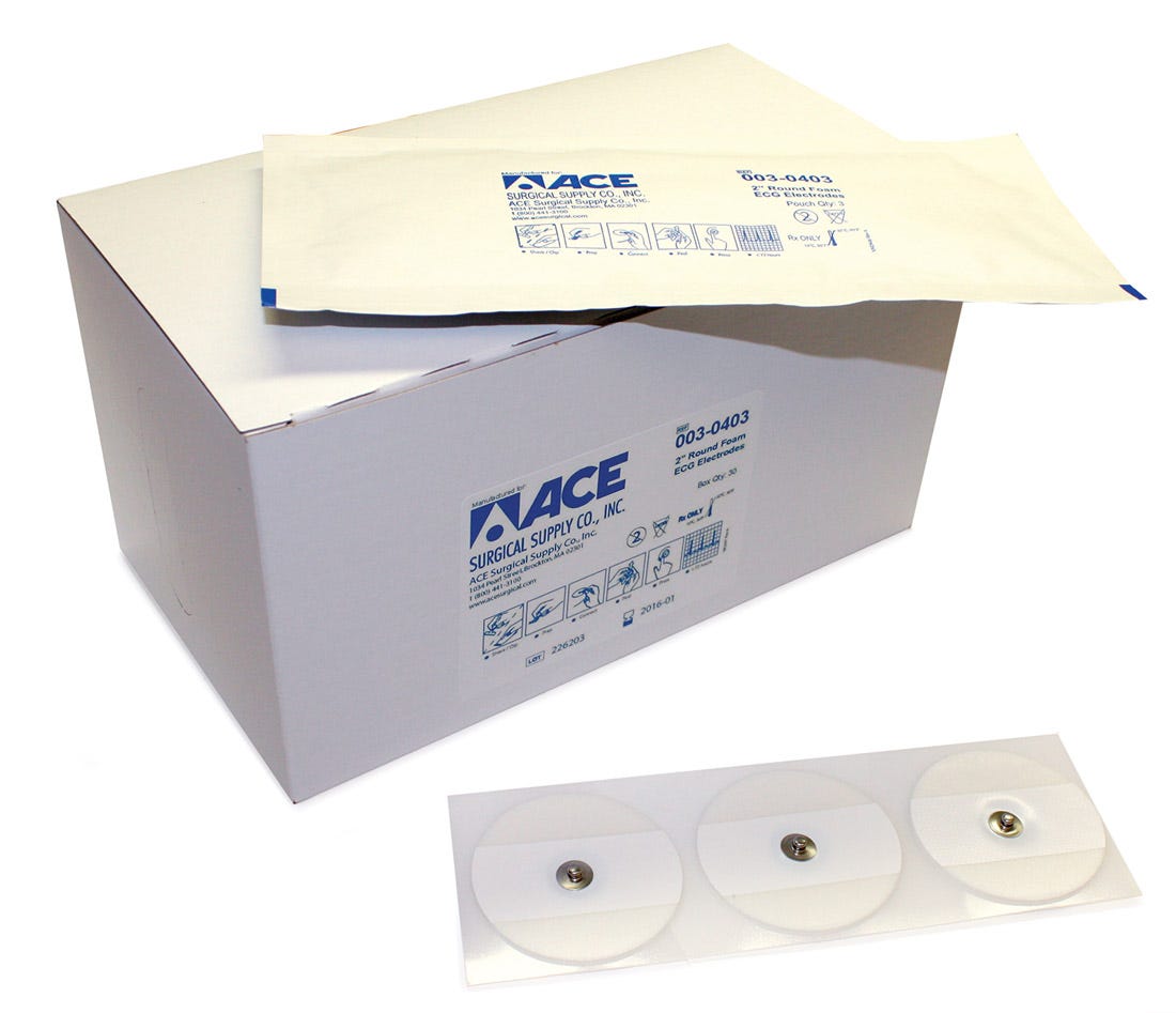ACE Monitoring Electrodes - Foam Round, 2" diameter, Adult, 3/bag, 10 bags per box