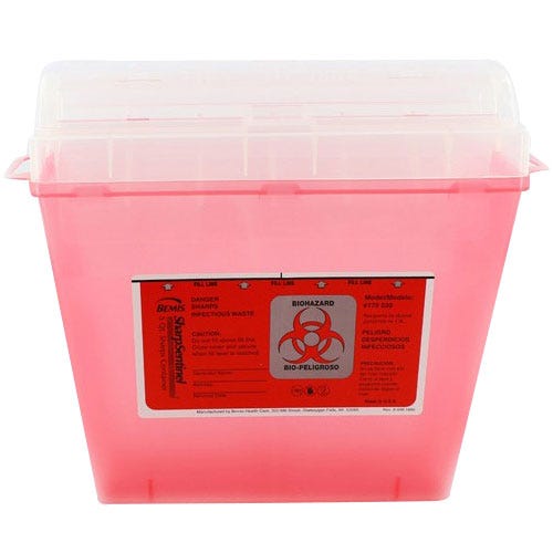 Sharps Container, 5 Quart, Transparent Red, Horizontal Entry - 32/Case