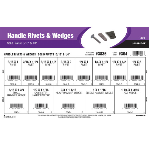 Handle Rivets & Wedges Assortment (3/16" & 1/4")