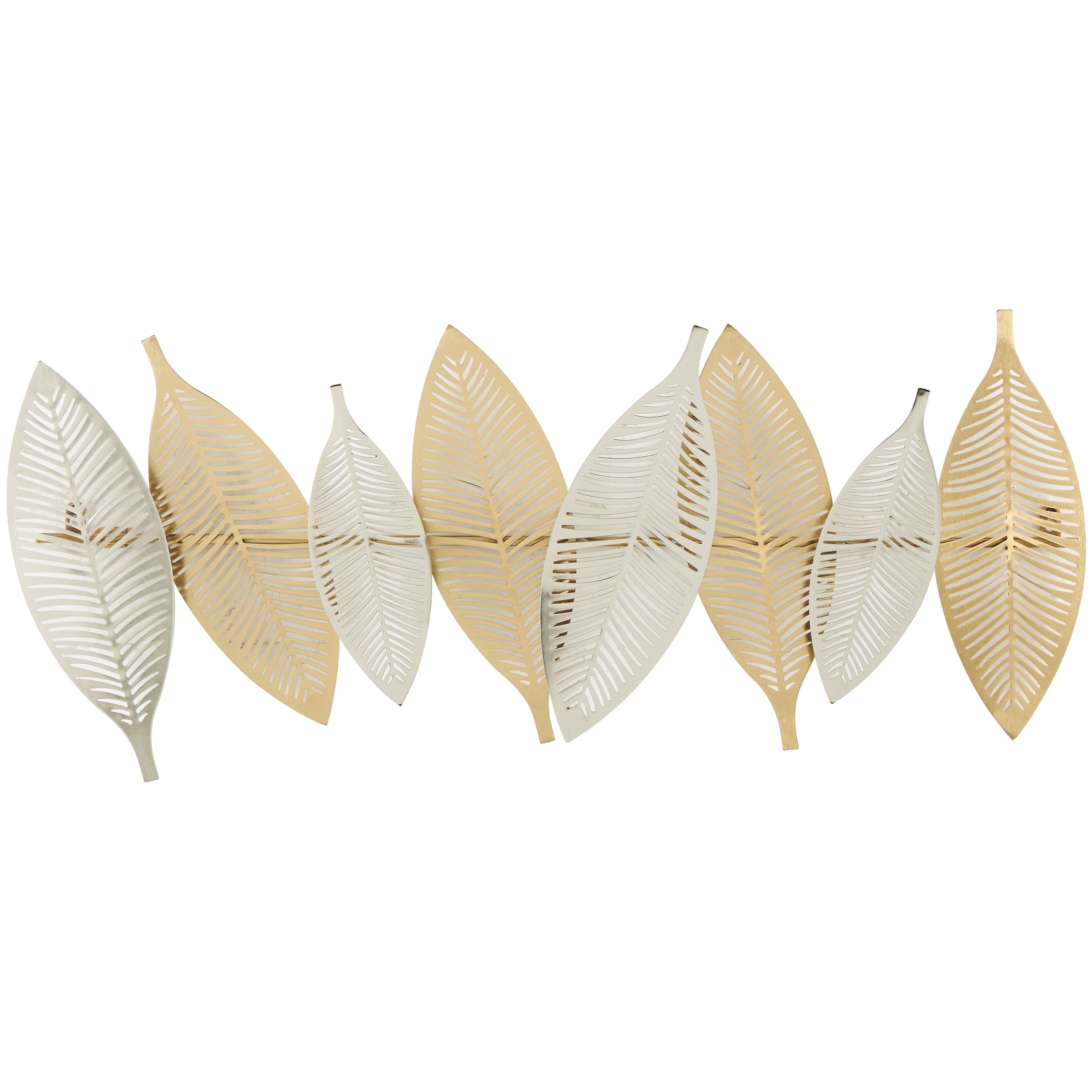 Gold Metal Leaf Metallic Home Wall Decor with Silver Accents, 2" x 32" x 13"