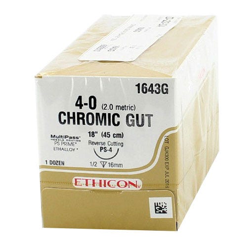 Chromic Gut Suture, 4-0, PS-4, Reverse Cutting, 18" - 12/Box