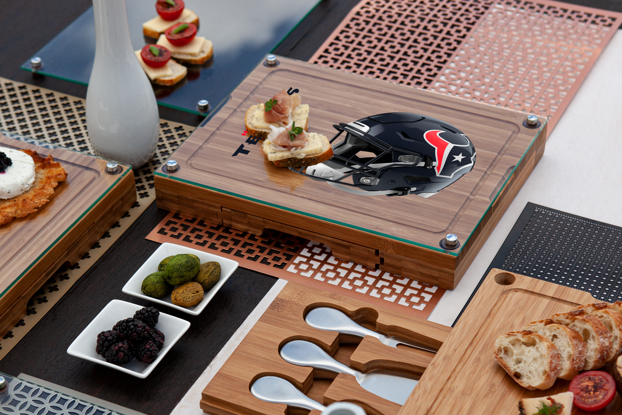 Houston Texans - Concerto Glass Top Cheese Cutting Board & Tools Set