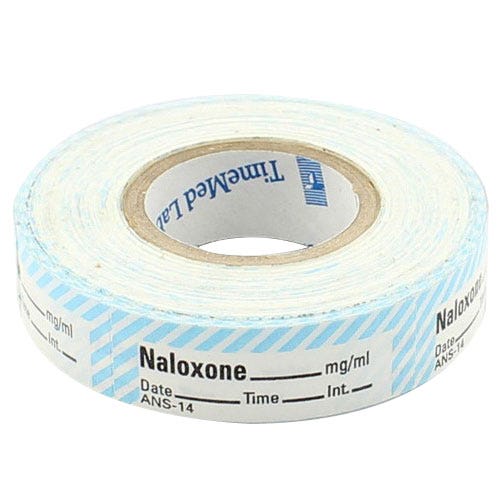 Naloxone Labels, White/Blue Stripes, Perforated Tape Style - 333/Roll