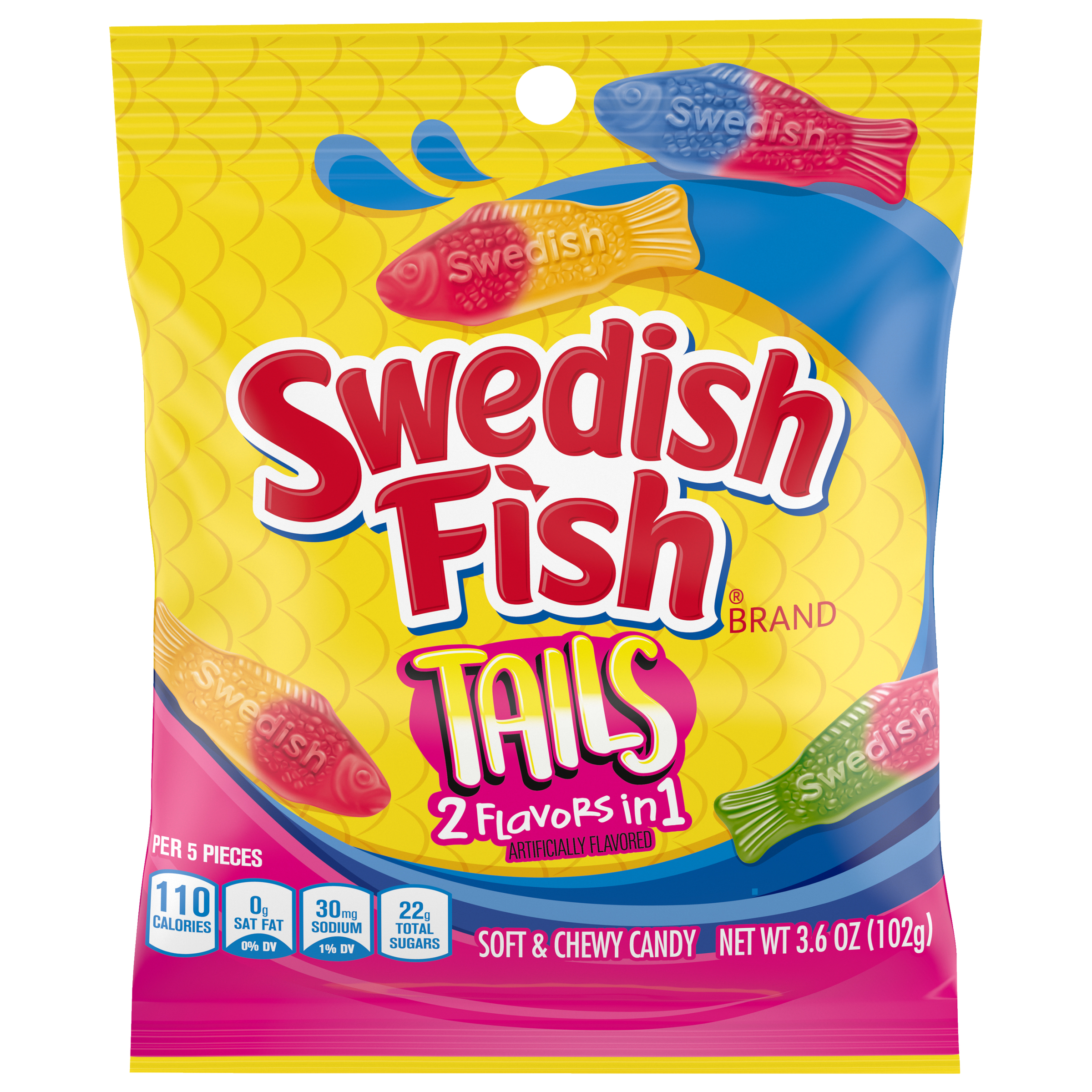 SWEDISH FISH Tails 2 Flavors in 1 Soft & Chewy Candy, 3.6 oz