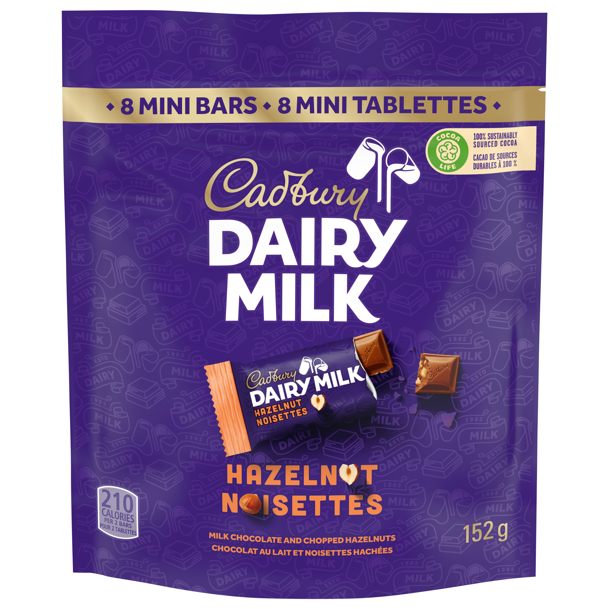 Cadbury Dairy Milk Noisettes, Mini tablettes, 8 unités, 152 g