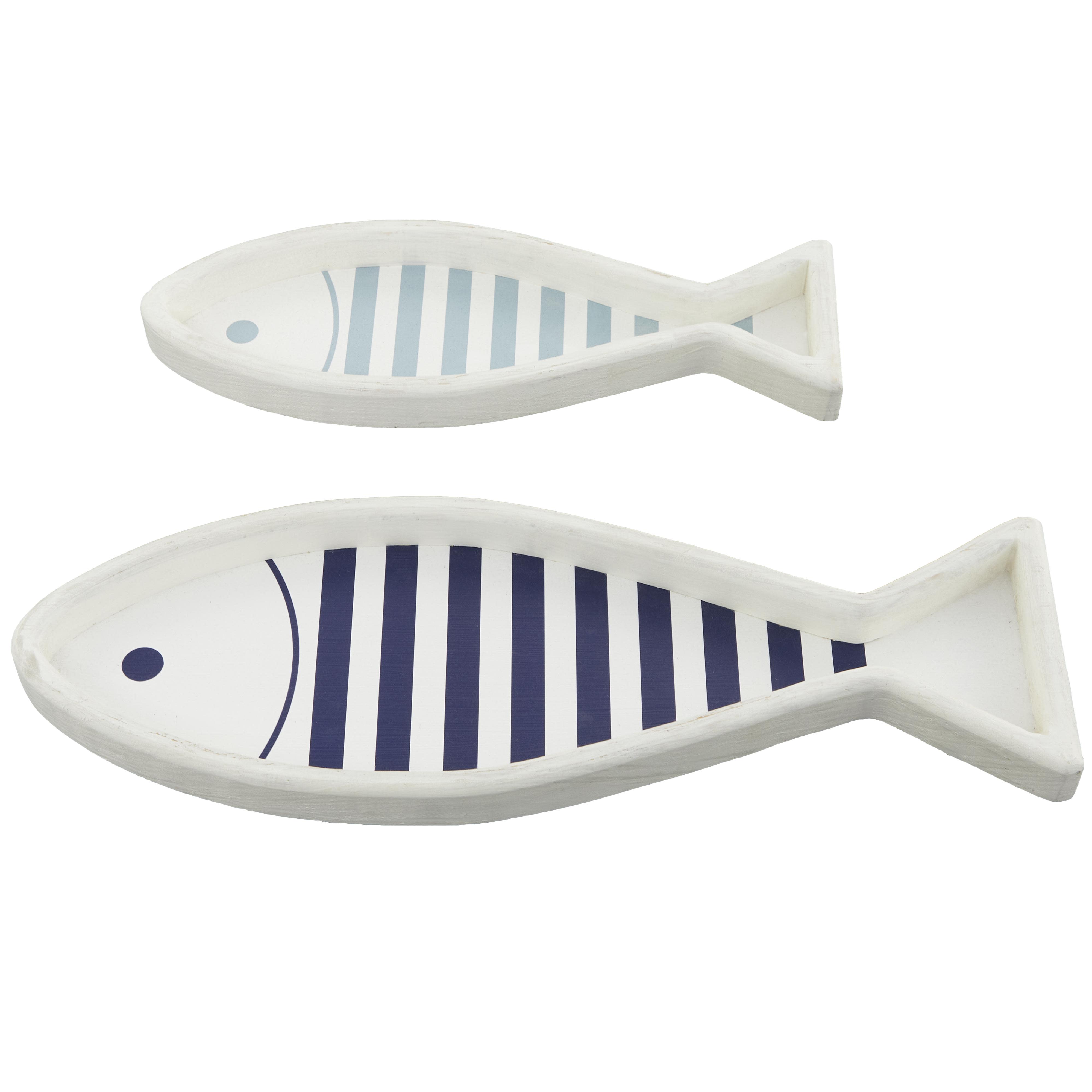 White Wood Fish Living Room Decor Tray, Set of 2 21", 16"W