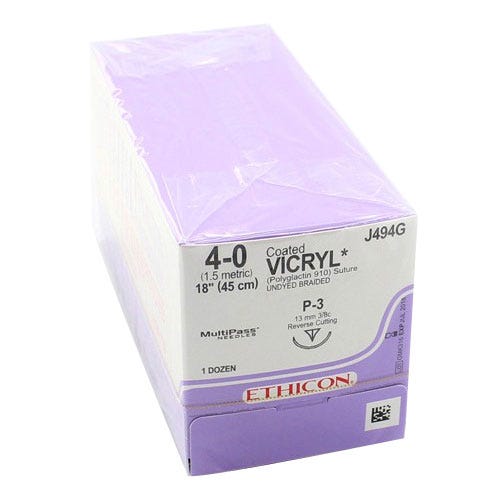 VICRYL® Undyed Braided & Coated Sutures, 4-0, P-3, Precision Point-Reverse Cutting, 18" - 12/Box