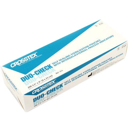 Duo-Check® Sterilization Pouches, Self-Sealing, 3.5" x 9", Blue Tinted Film - 200/Box