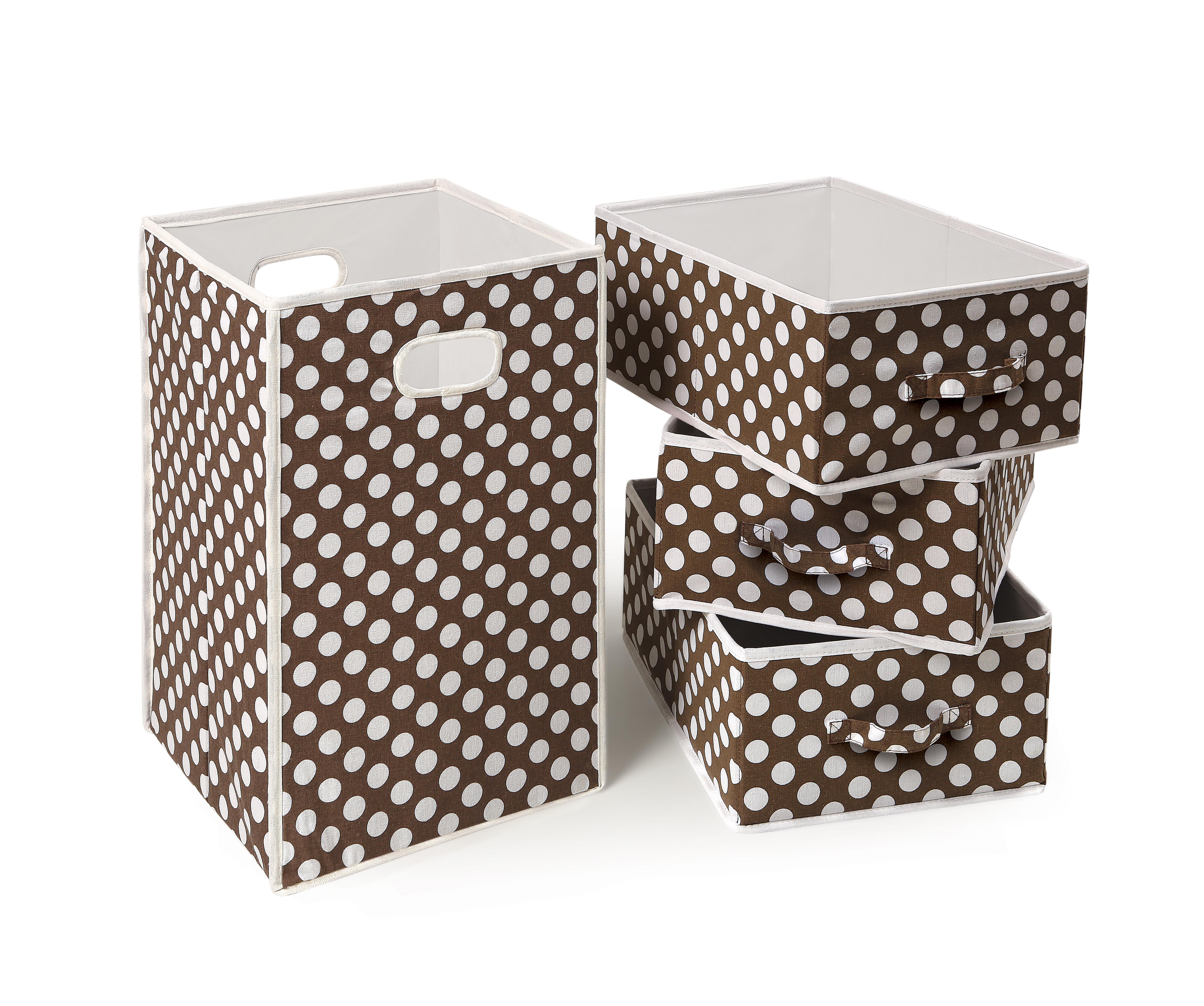 Folding Hamper and 3 Basket Set - Brown Polka Dot