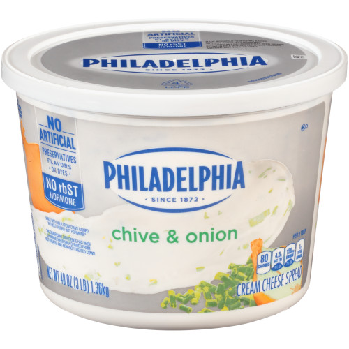 PHILADELPHIA Chive & Onion Cream Cheese, 3 Lb. Tub (Pack of 6) Kraft