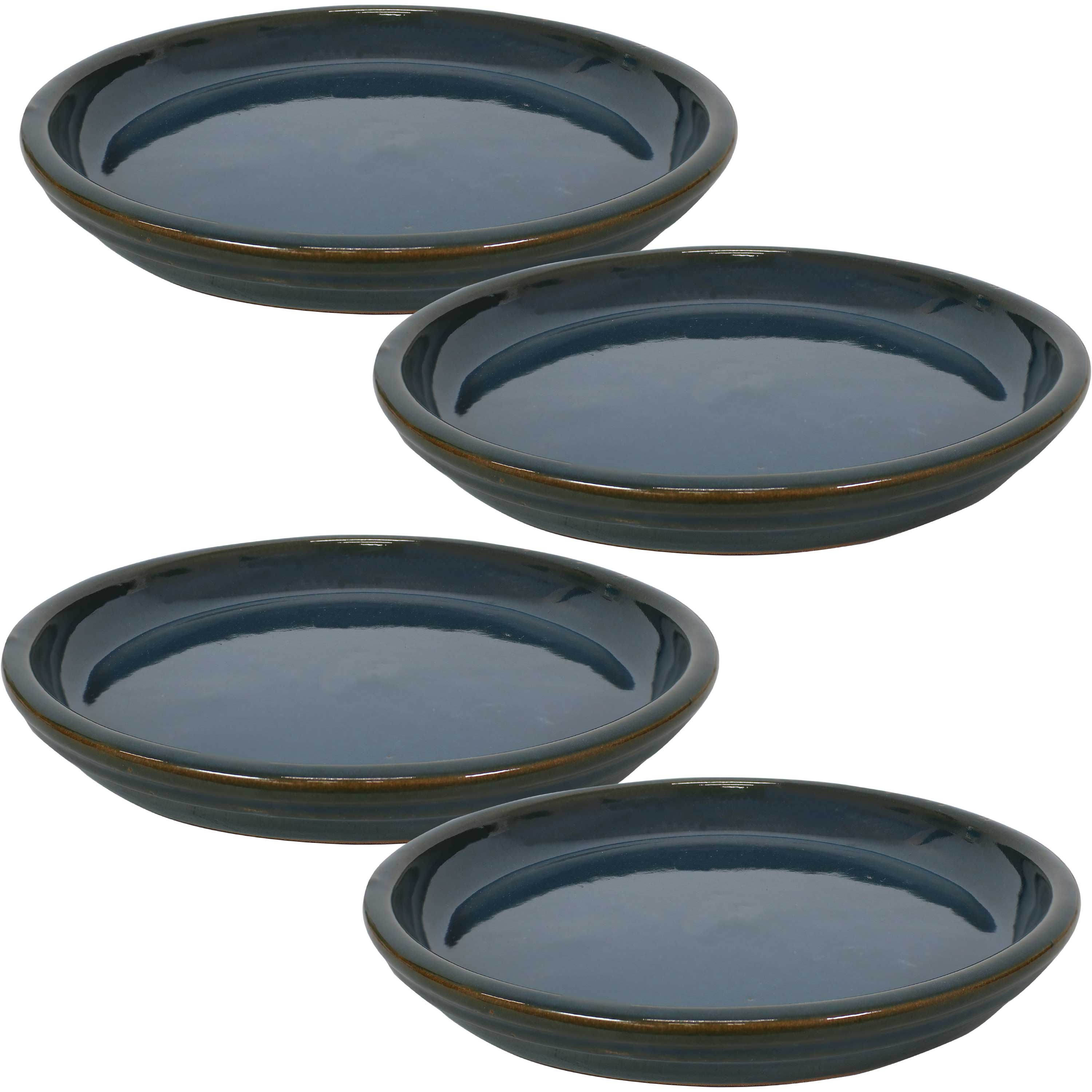 Sunnydaze Ceramic Planter Saucer - Forest Lake Green - 12-Inch - Set of 4