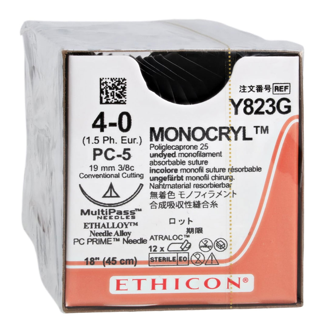 MONOCRYL® Undyed Monofilament Sutures, 4-0, PC-5, Precision Cosmetic-Conventional Cutting PRIME, 18" - 12/Box