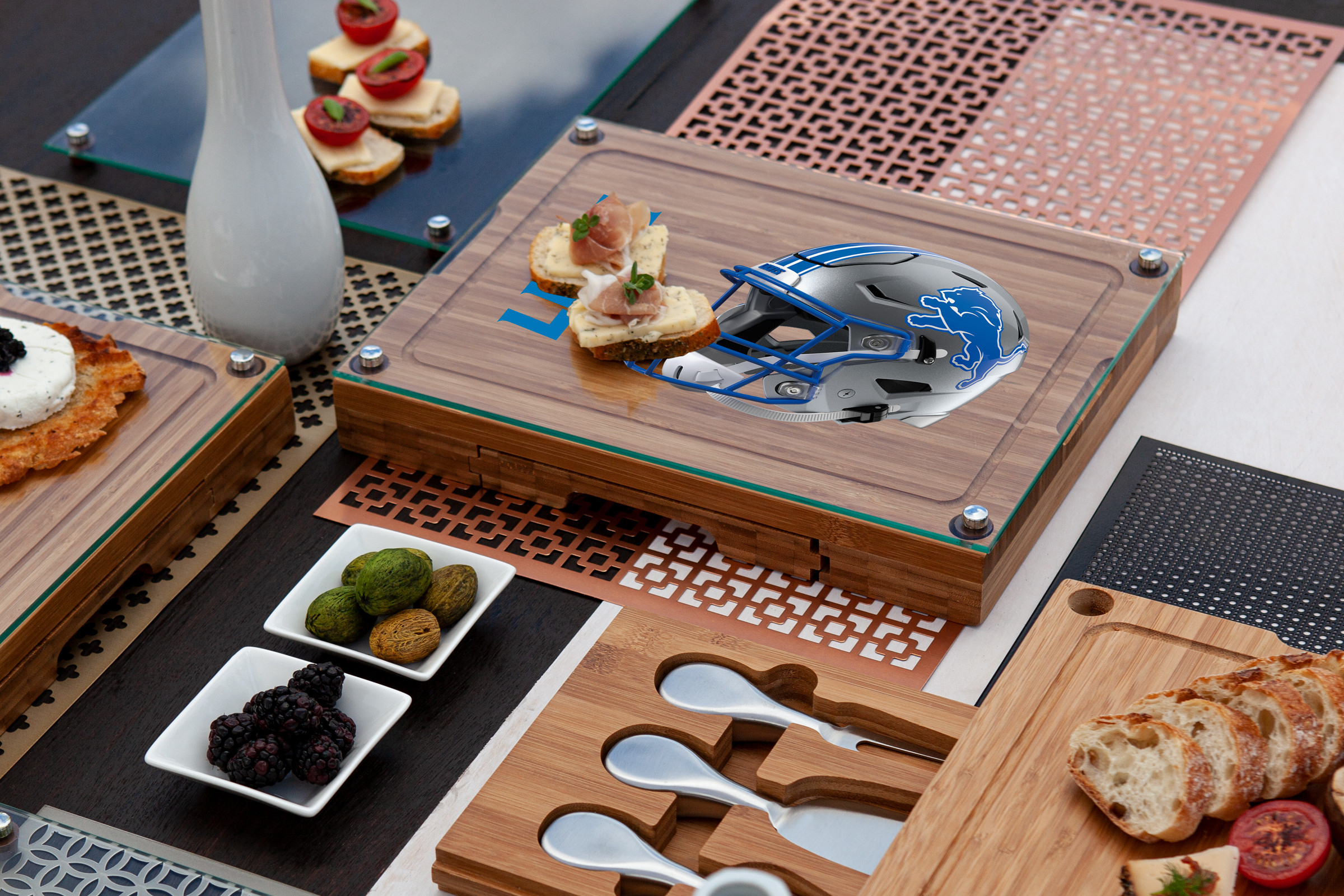 Detroit Lions - Concerto Glass Top Cheese Cutting Board & Tools Set