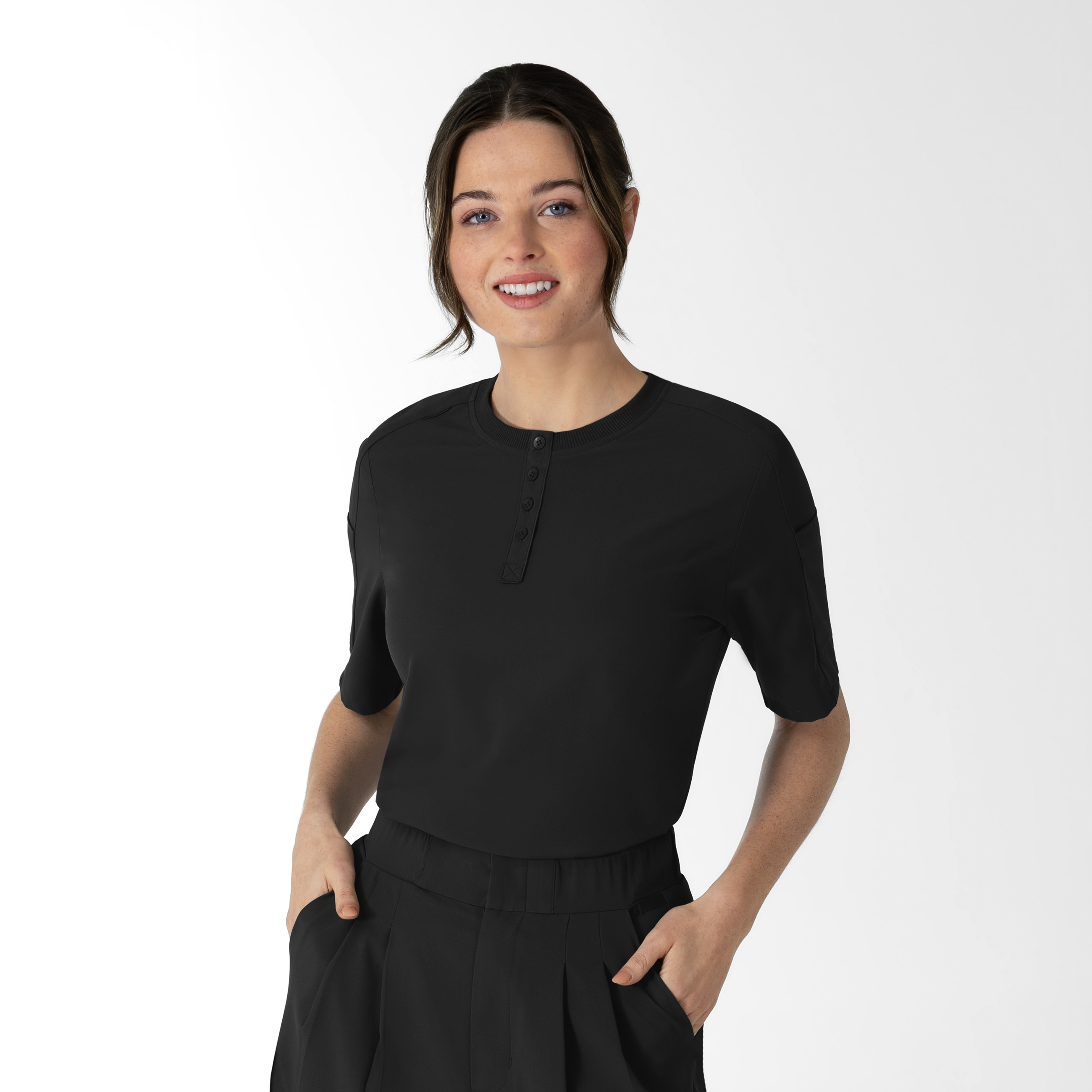 RENEW Women‘s Tuck-In Henley Scrub Top-Wonder Wink