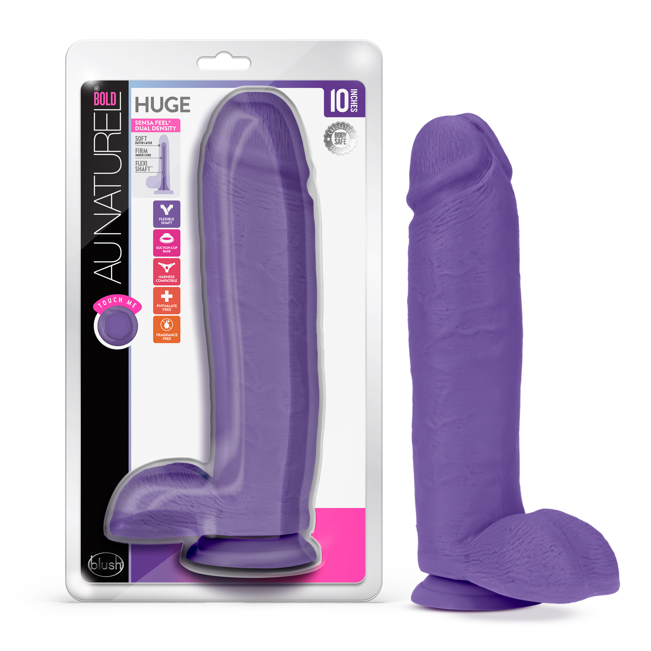 Blush Au Naturel Bold Huge Realistic Purple 10.5-Inch Long Dildo With Balls & Suction Cup Base